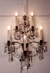 Pair of Very Large French Wall Chandeliers, Crystal Lustres and Chains