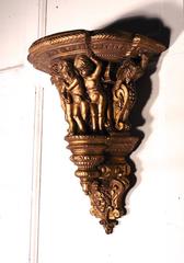 19th Century Carved Wood Gilt Wall Bracket, Putti, Eagles