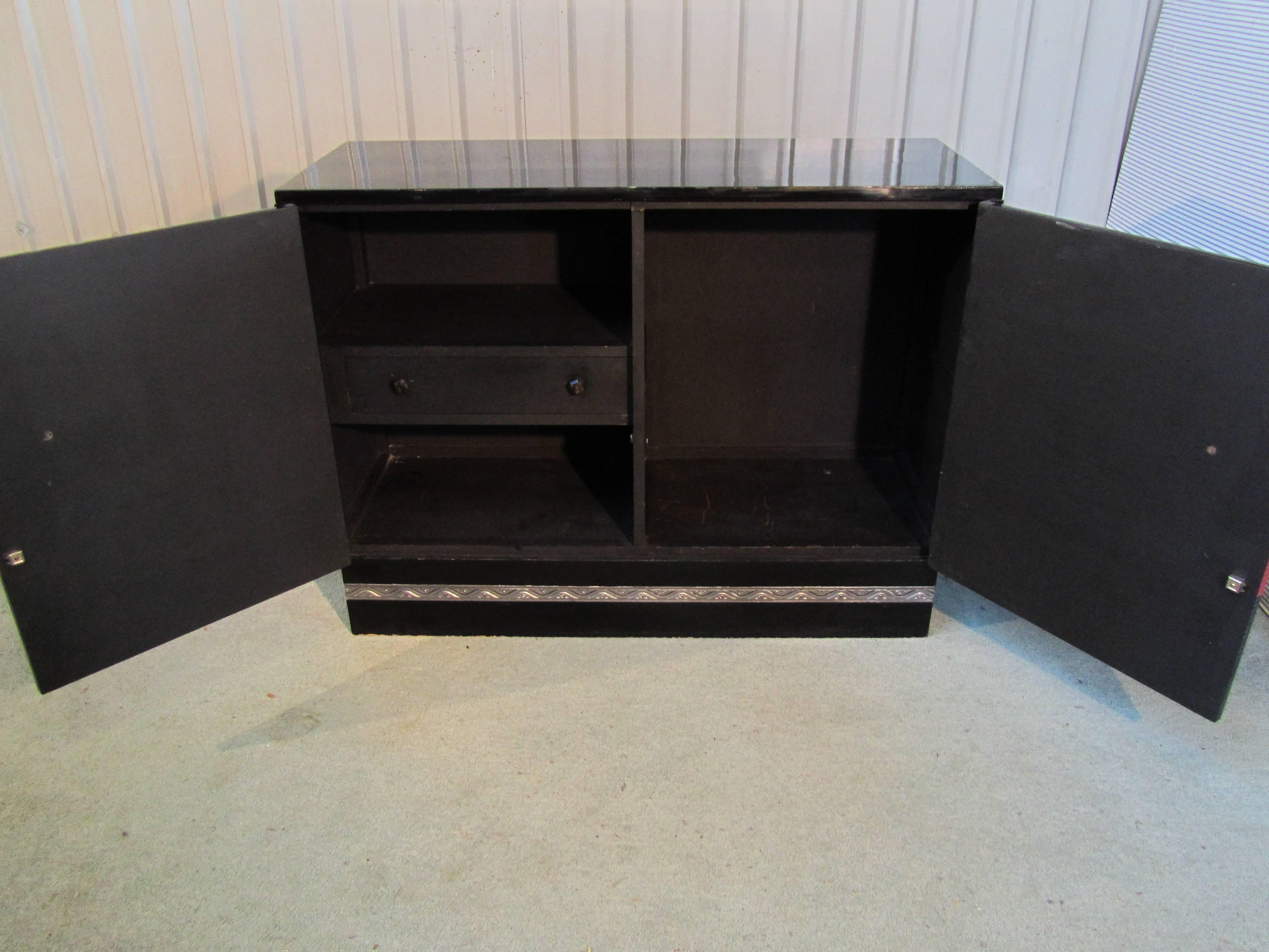 Minimalist Black Lacquered 1950s Retro Sideboard Cabinet