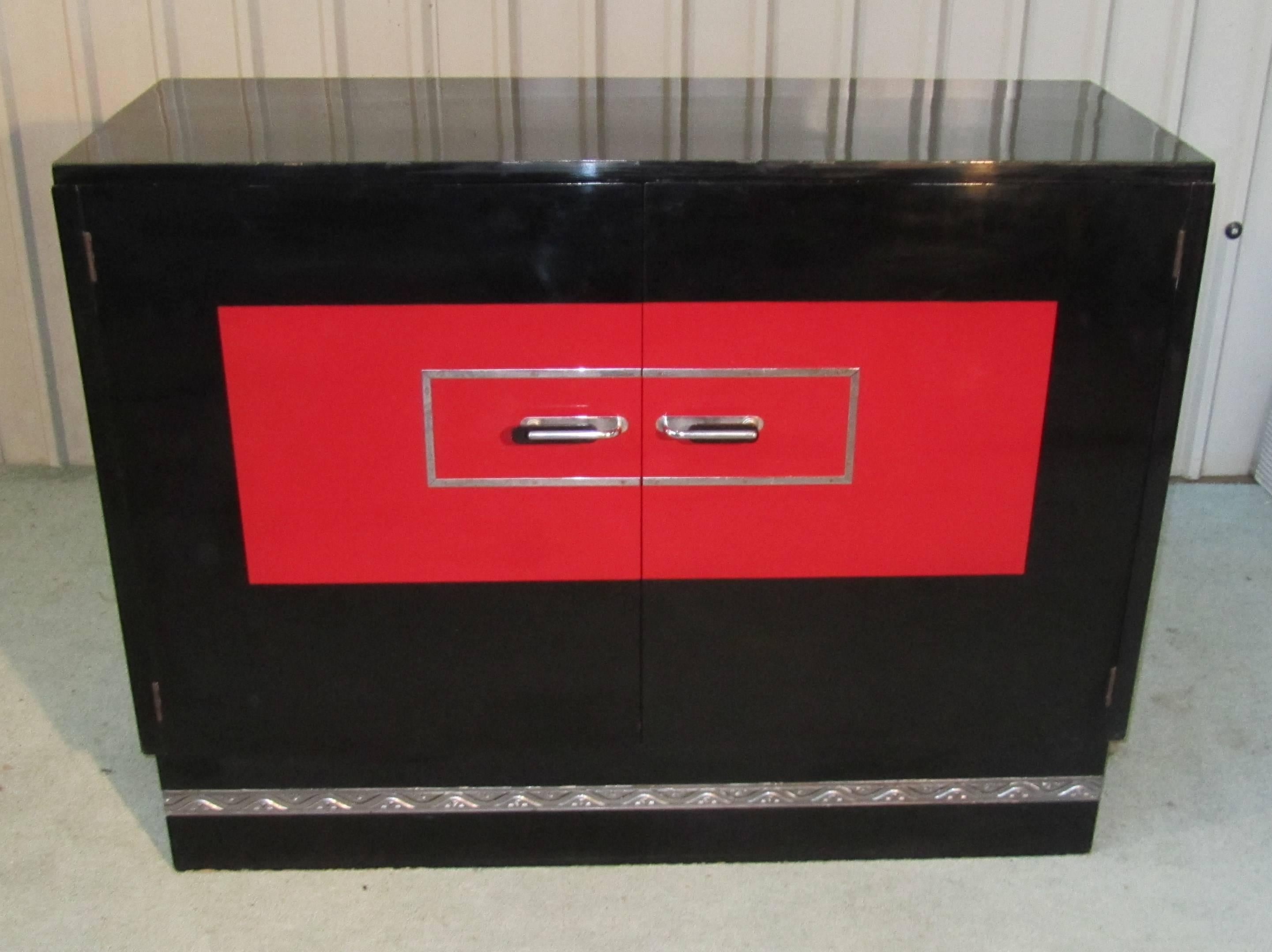 Ebonized Black Lacquered 1950s Retro Sideboard Cabinet