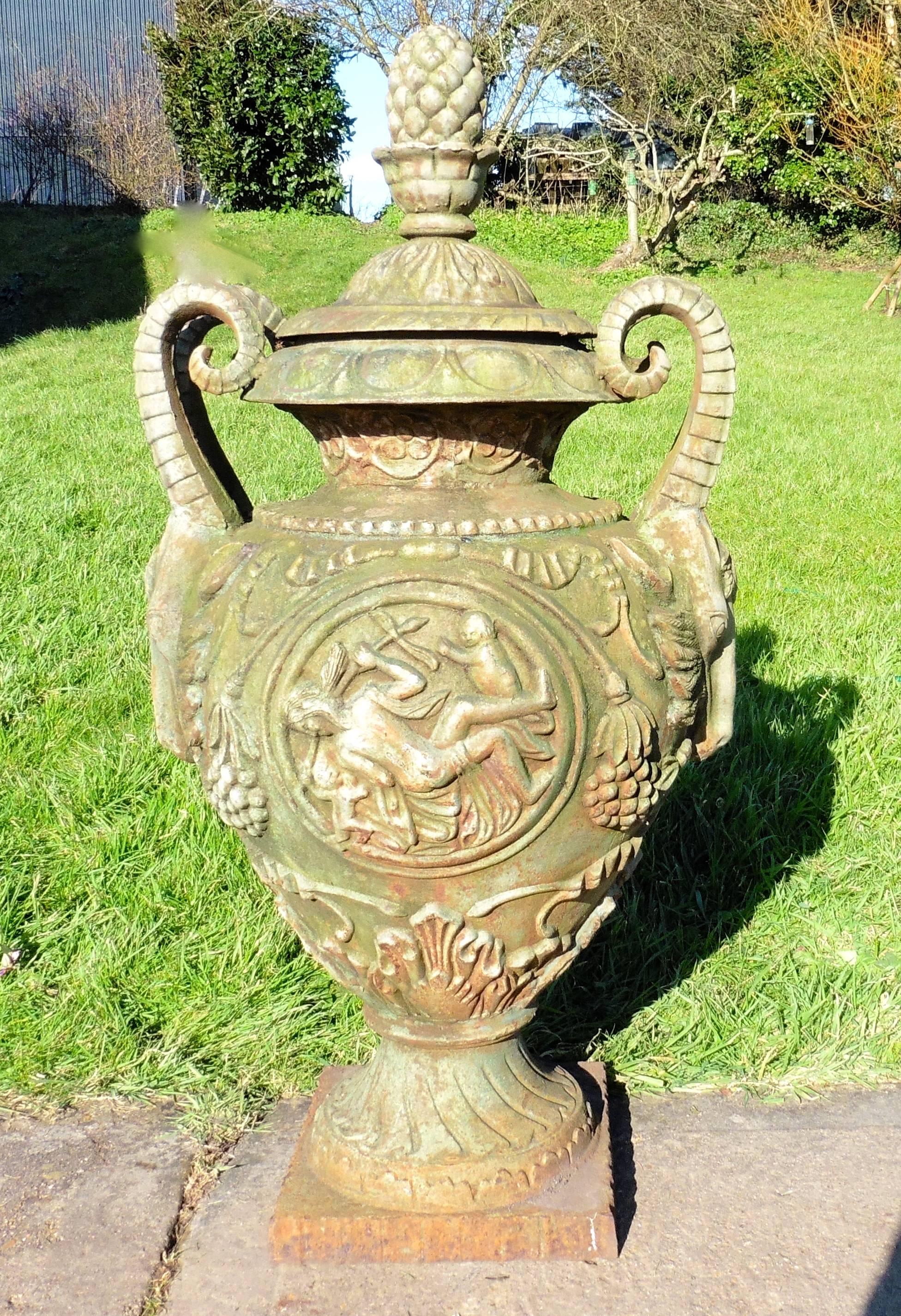 Classical Greek Large Cast Original Victorian Garden Iron Urn
