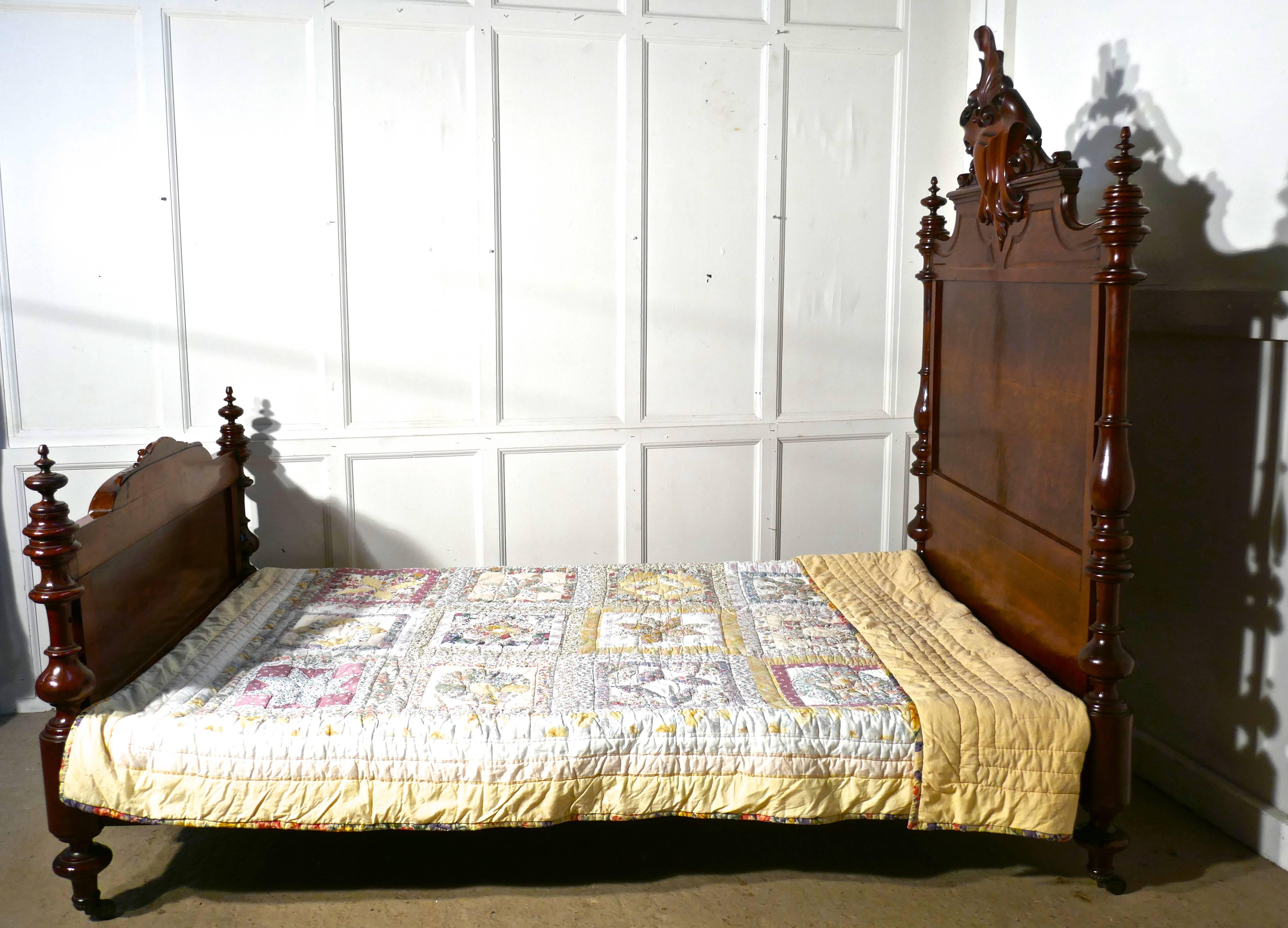 French Provincial Large Single Burr Walnut Chateau Bed Made in the Channel Islands