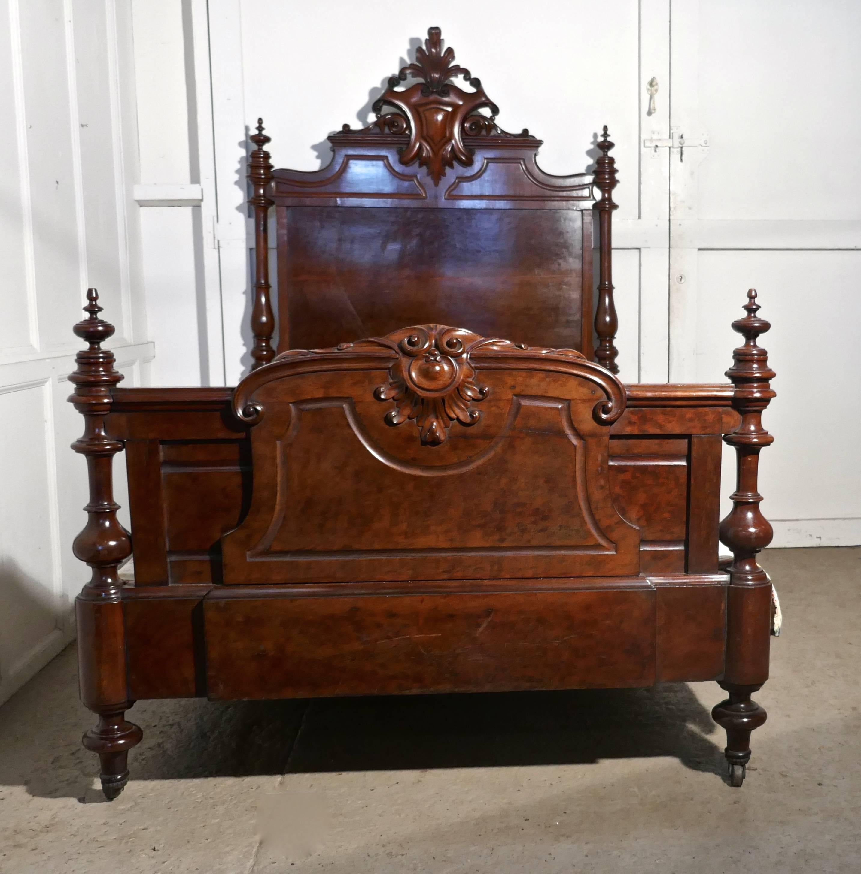 French Large Single Burr Walnut Chateau Bed Made in the Channel Islands
