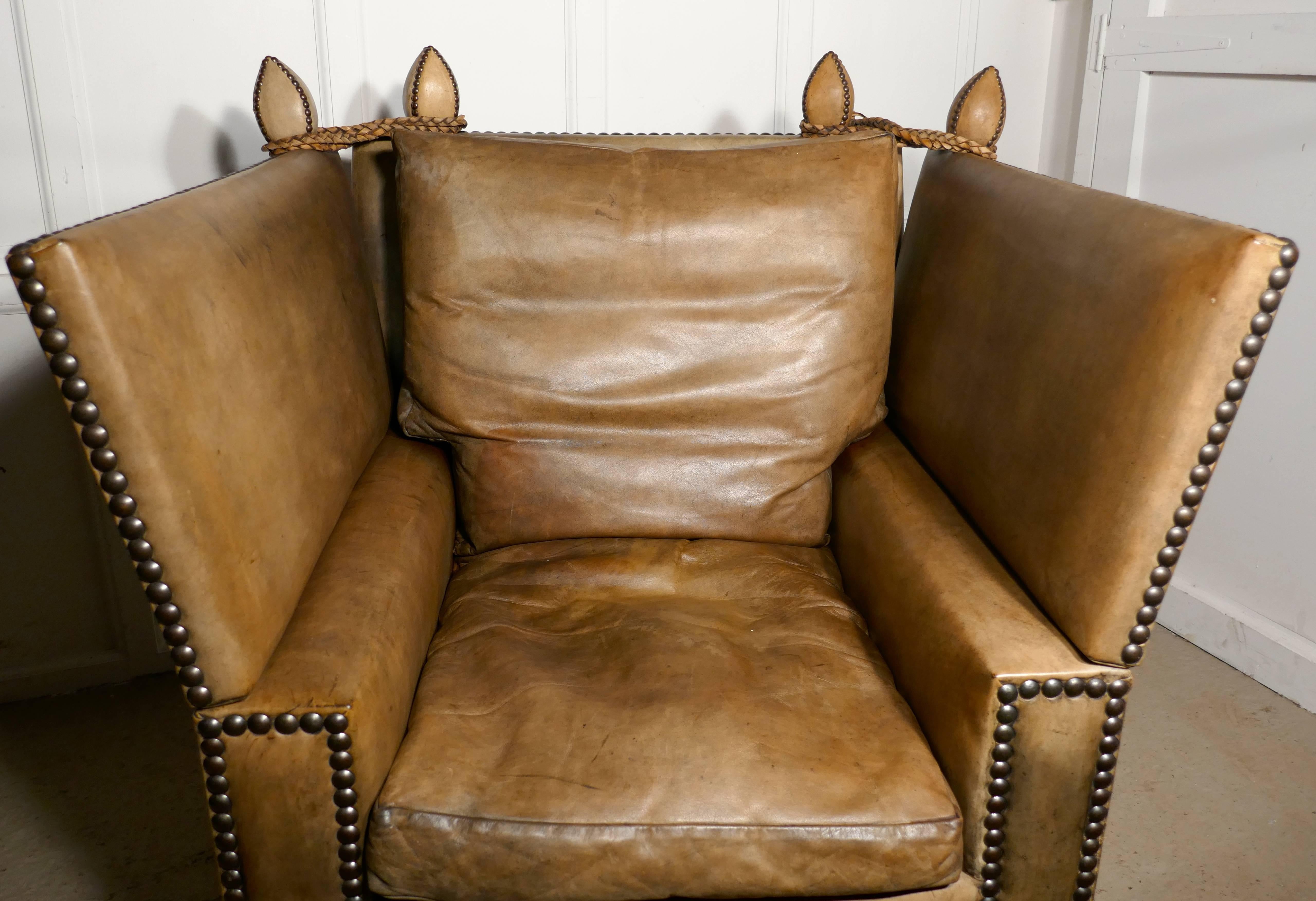 Late 19th Century Large Victorian Soft Leather Knole Armchair