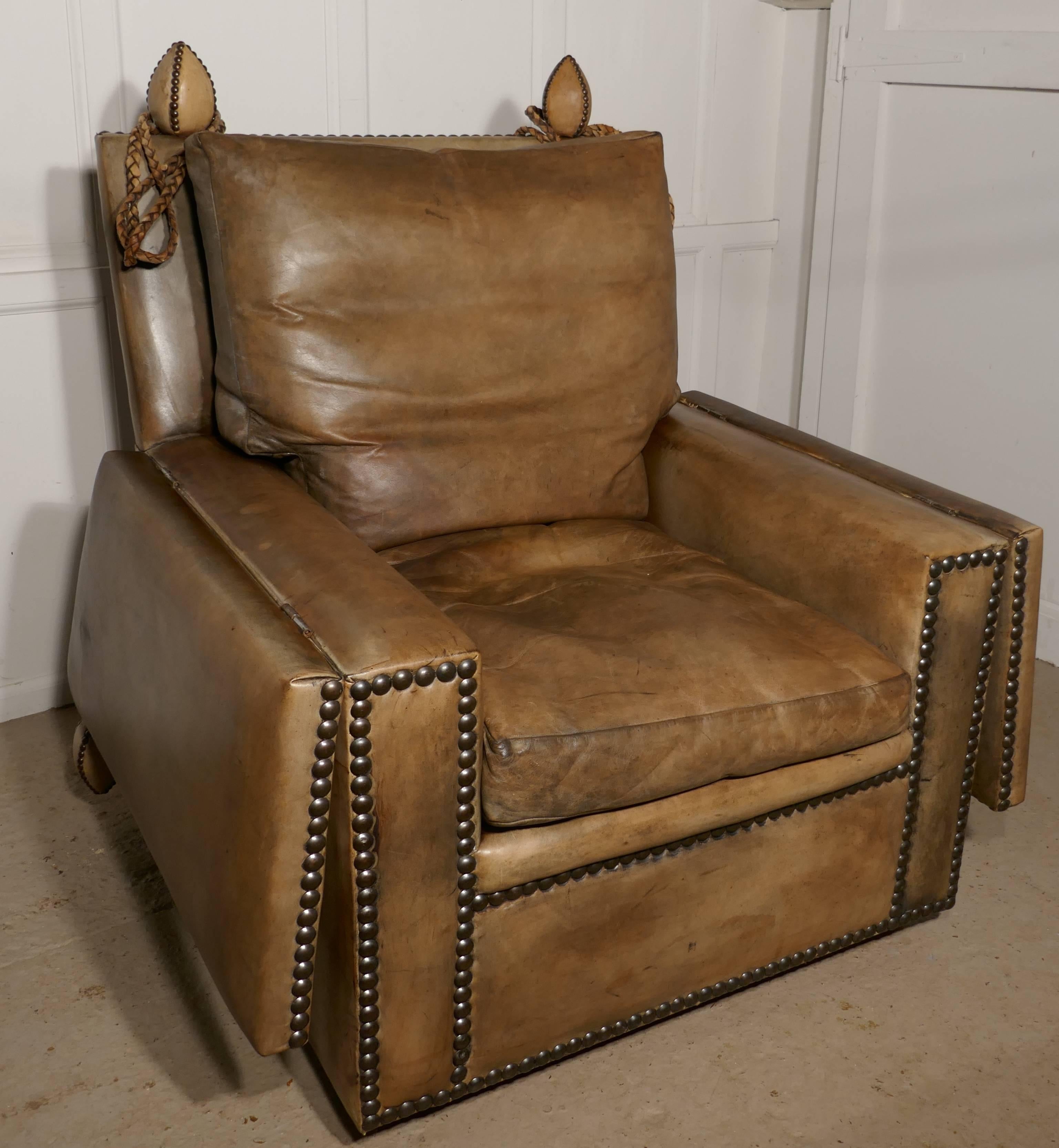 Large Victorian Soft Leather Knole Armchair 1
