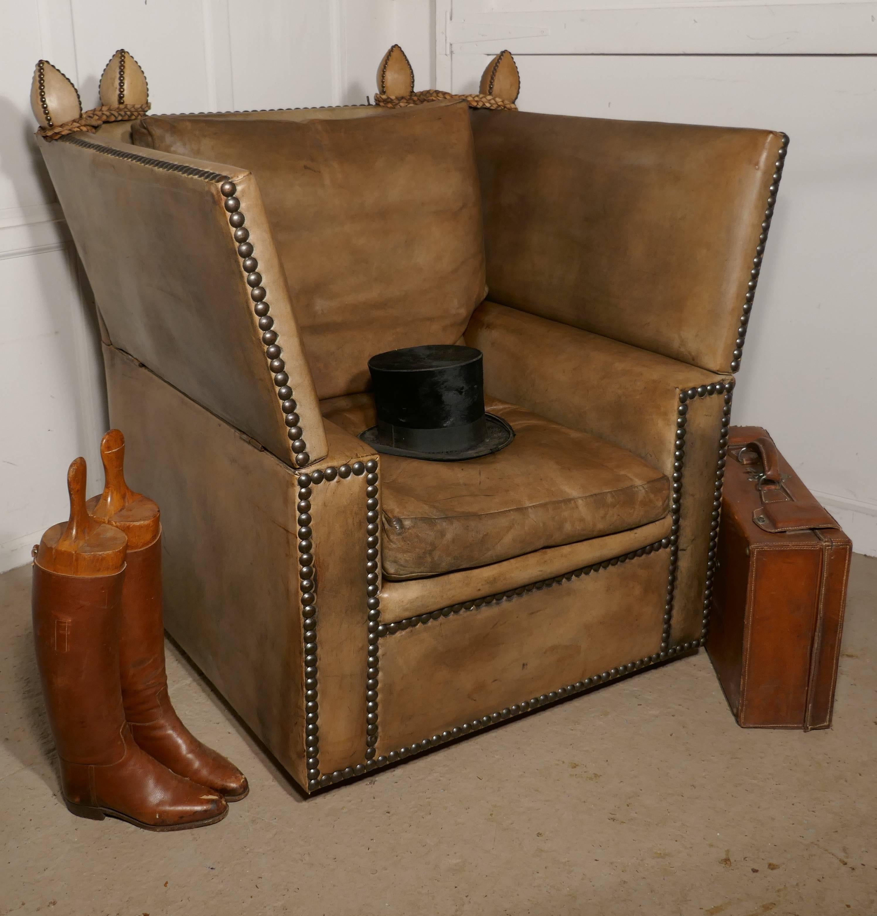 Large Victorian Soft Leather Knole Armchair 2