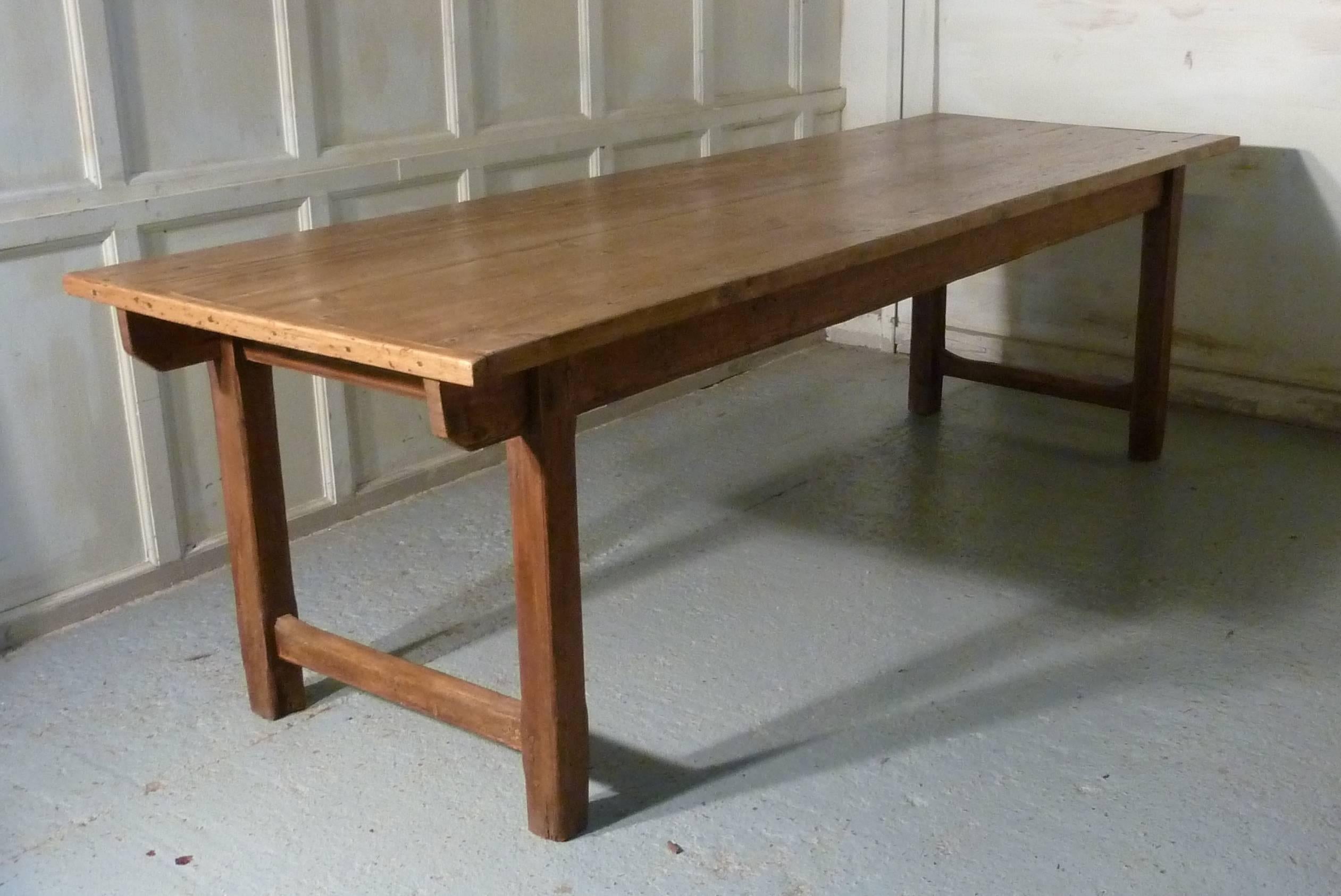 French Provincial Large 19th Century French Rustic Pine Table, Cleated 2 Plank Farmhouse Top