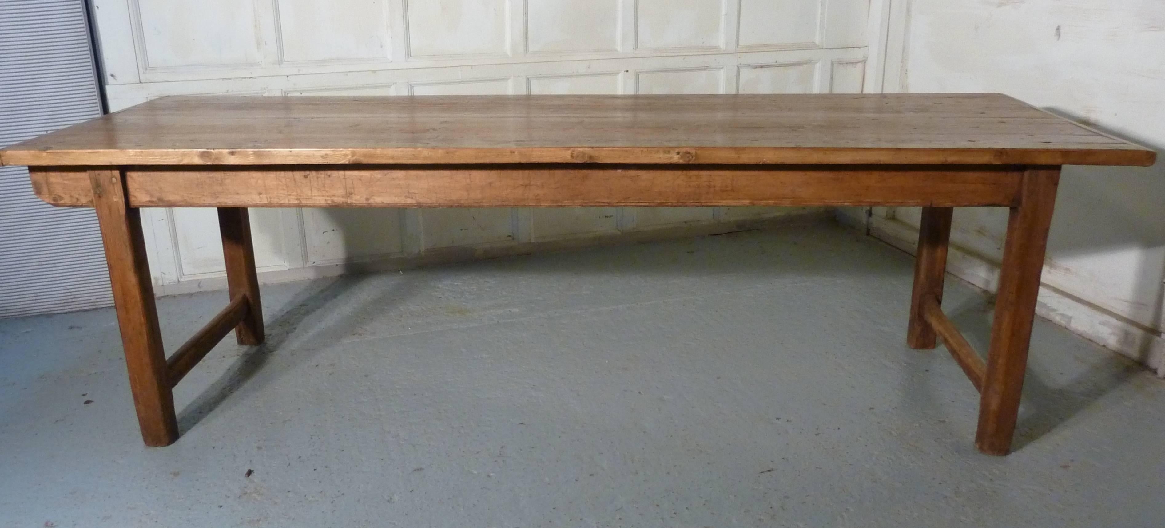 Hand-Crafted Large 19th Century French Rustic Pine Table, Cleated 2 Plank Farmhouse Top