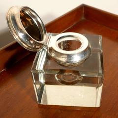 Large Art Deco Glass and Silver Ink Well by Asprey London