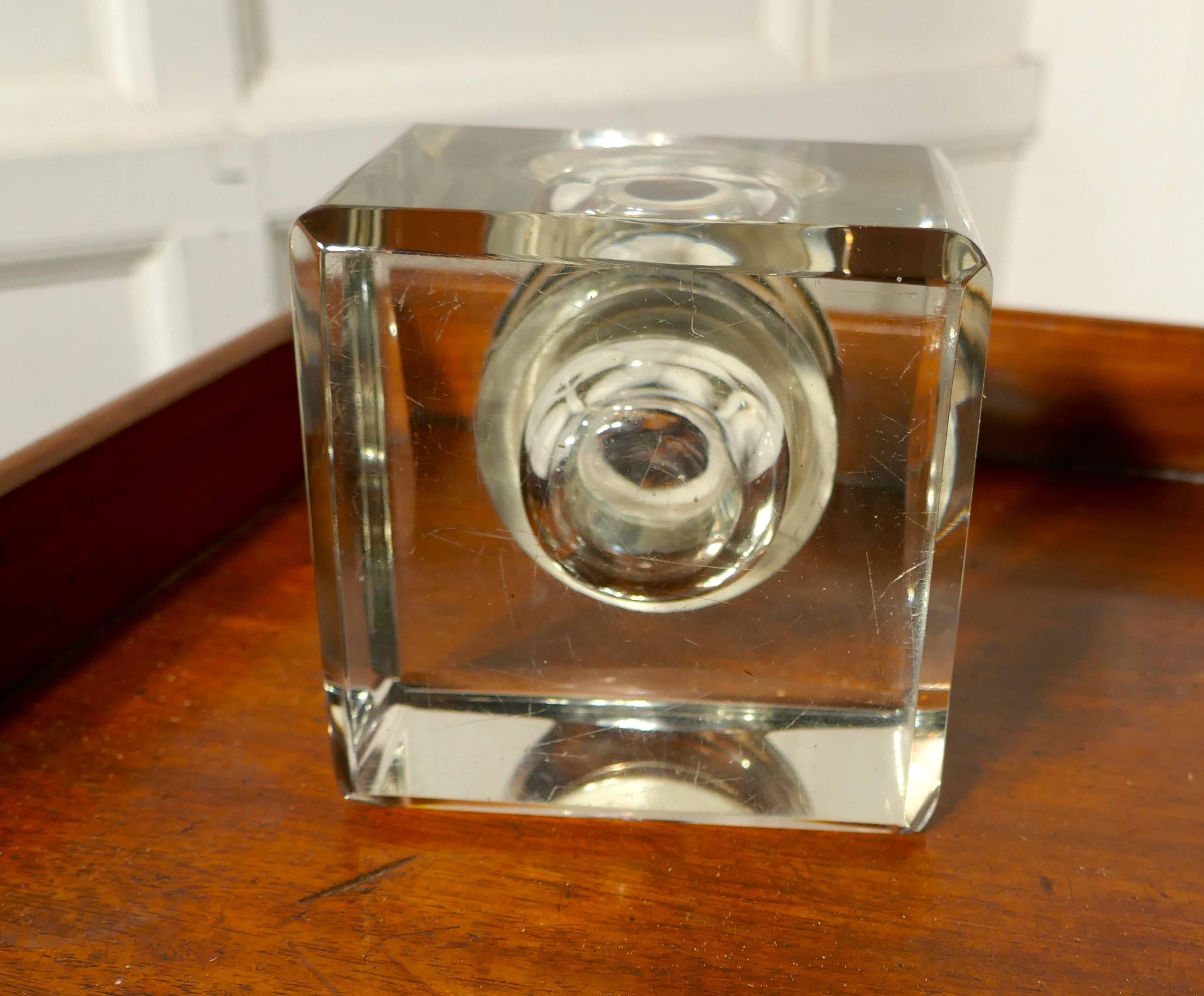 Large Art Deco Glass and Silver Ink Well by Asprey London 2