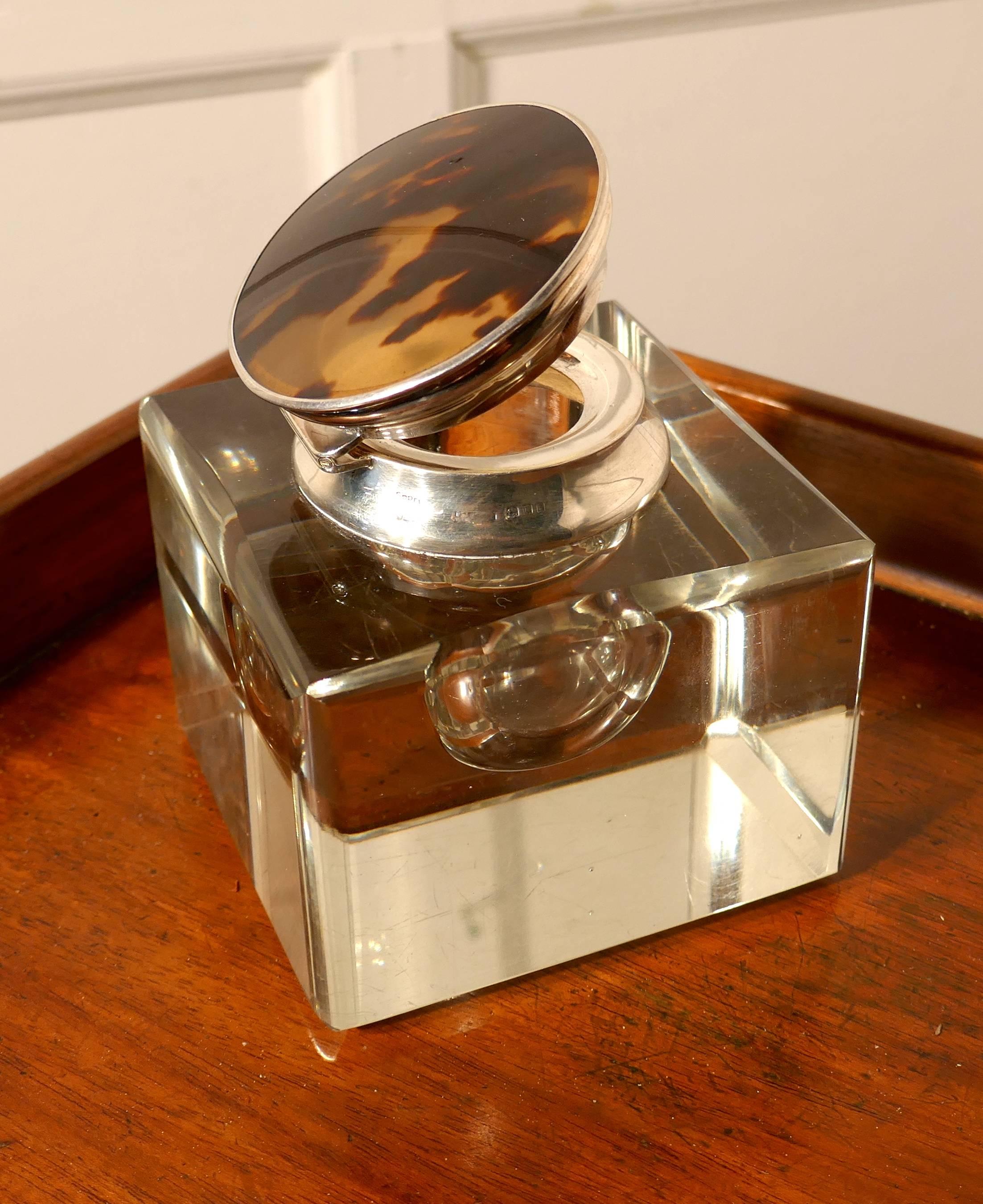 Large Art Deco Glass and Silver Ink Well by Asprey London 3