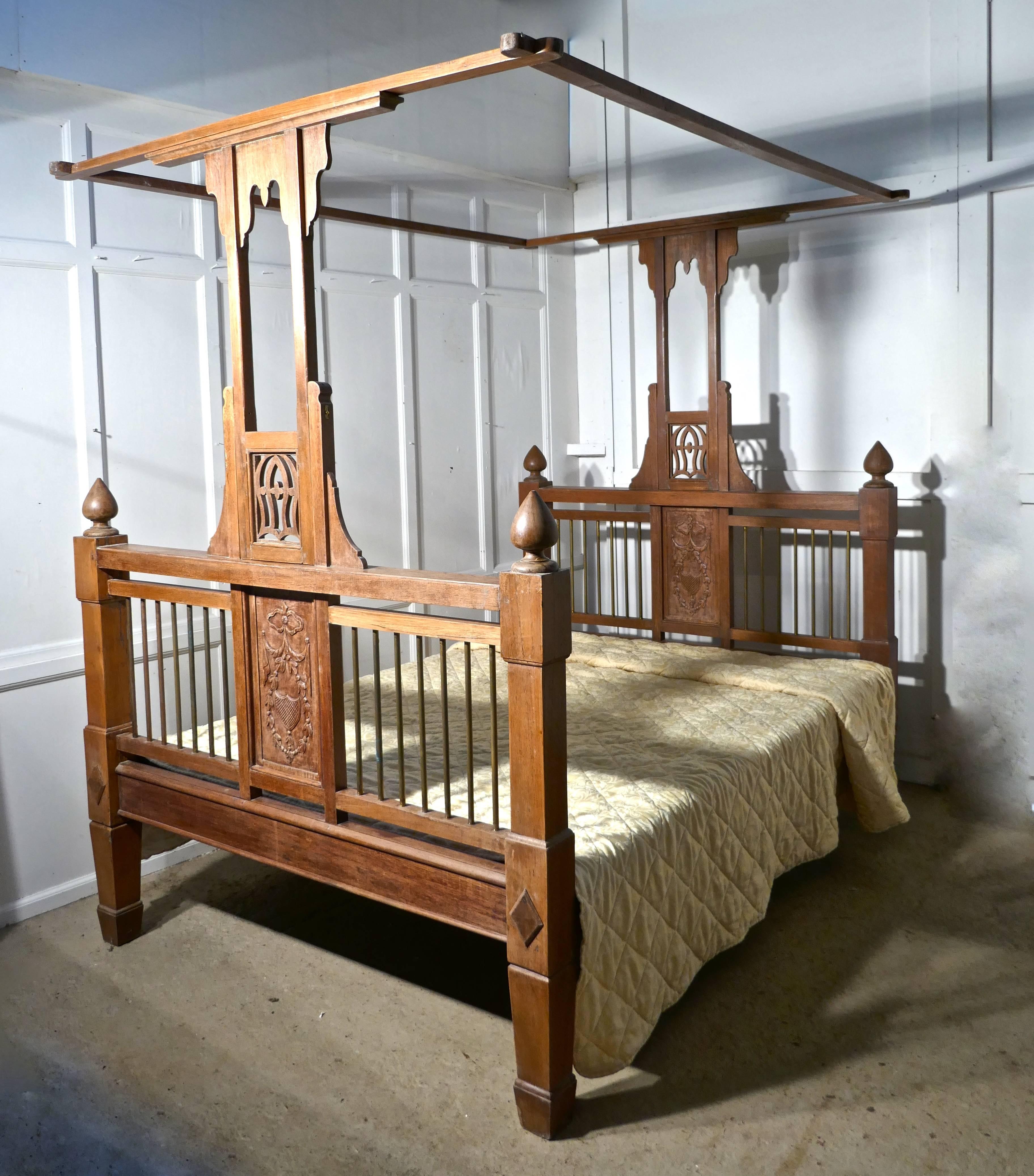 Colonial Revival Colonial Style Antique Four Poster Double Bed, 19th Century Raj Bed