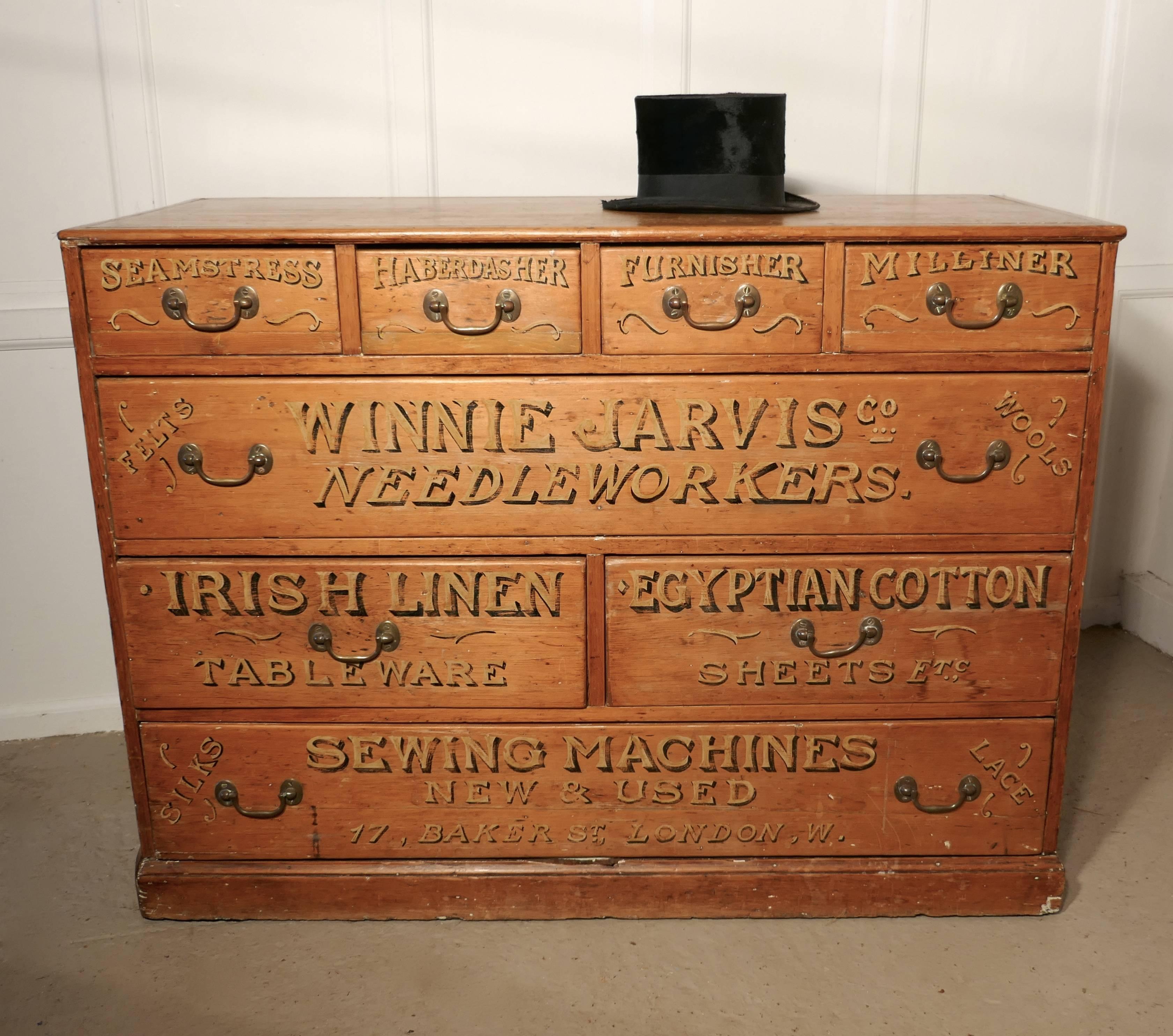 19th Century Victorian Pine Painted Haberdashers Shop Cabinet