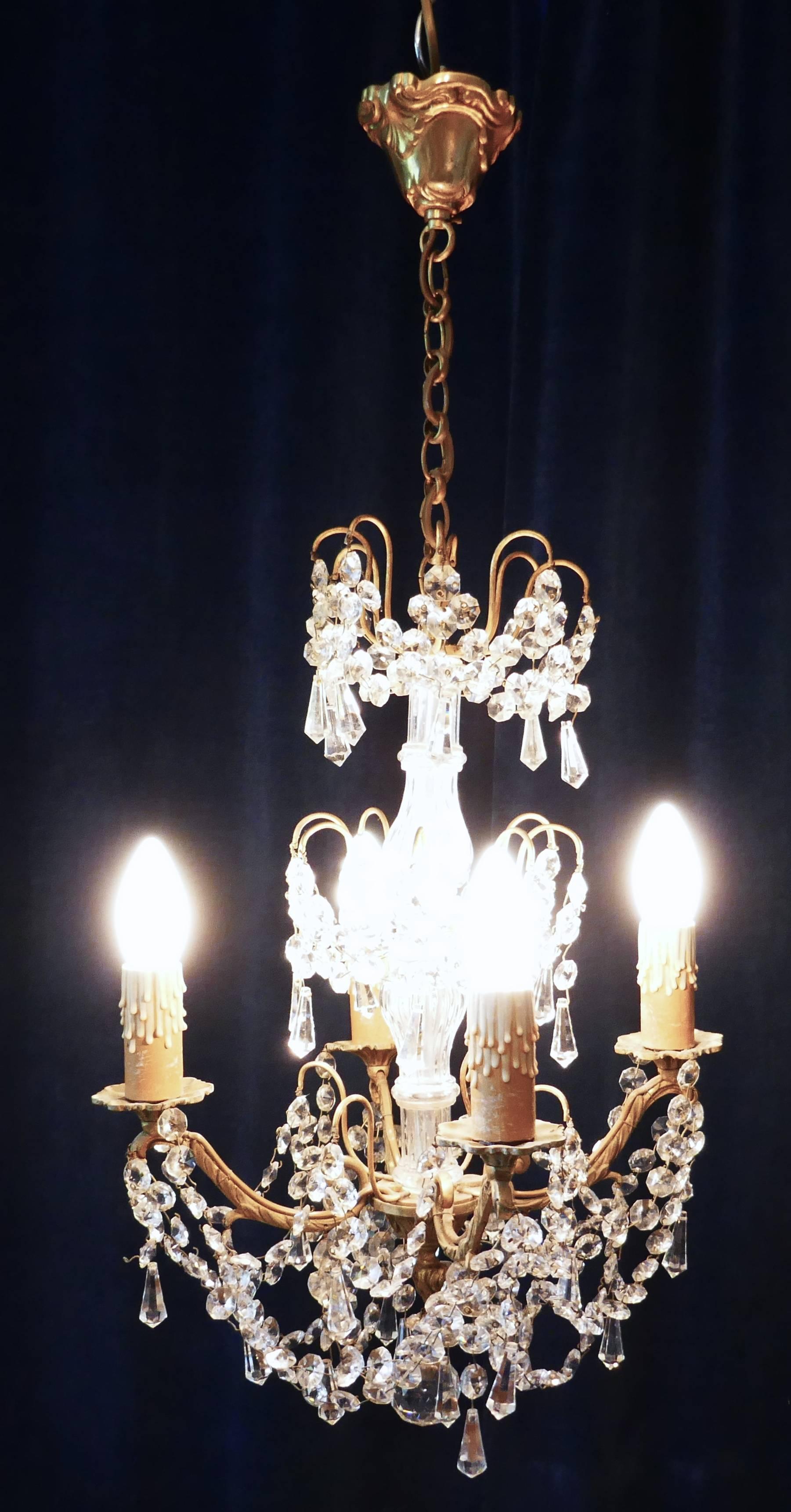 French Stunning Four Branch Chandelier by Lucien Gau Paris