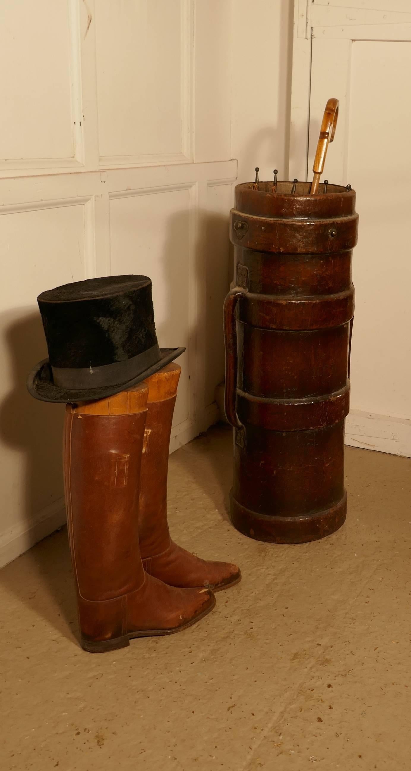 Industrial Quirky Leather Umbrella Stand, or Wwi Moulded Leather Artillery Shell Carrier