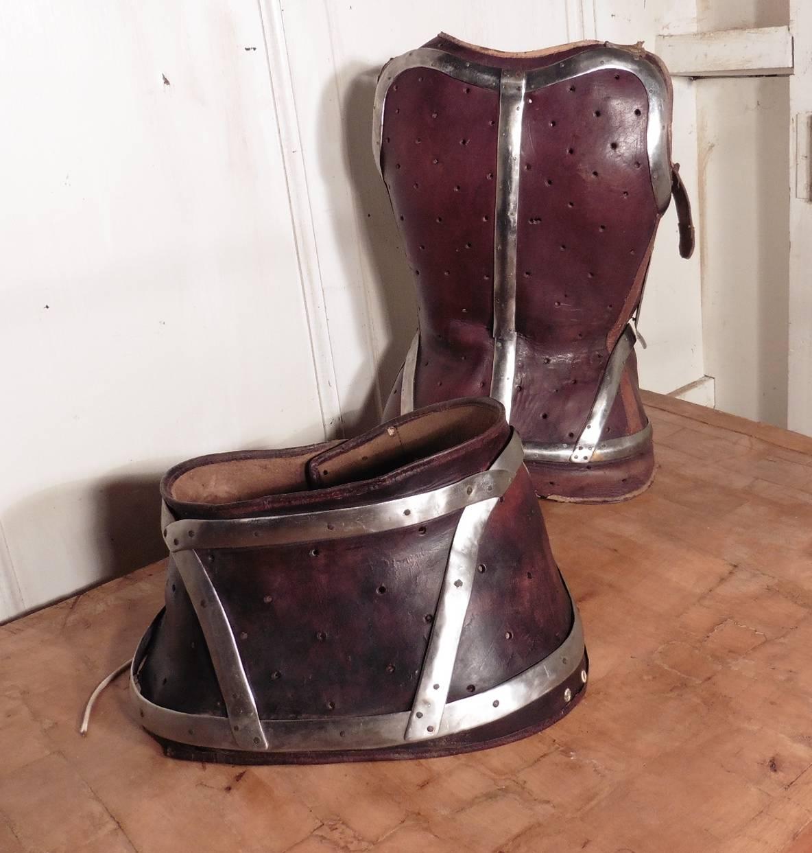 We have two medical items here, they both date from the mid-19th century, the full upper body corset is a child’s size, it is formed in leather with nickel plated braces. Similarly the waist and hip corset is also a small size perhaps for an older