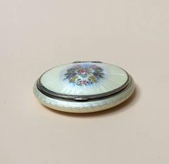 Sterling Silver Guilloche Enamel Compact Case, with a Garland of Flowers