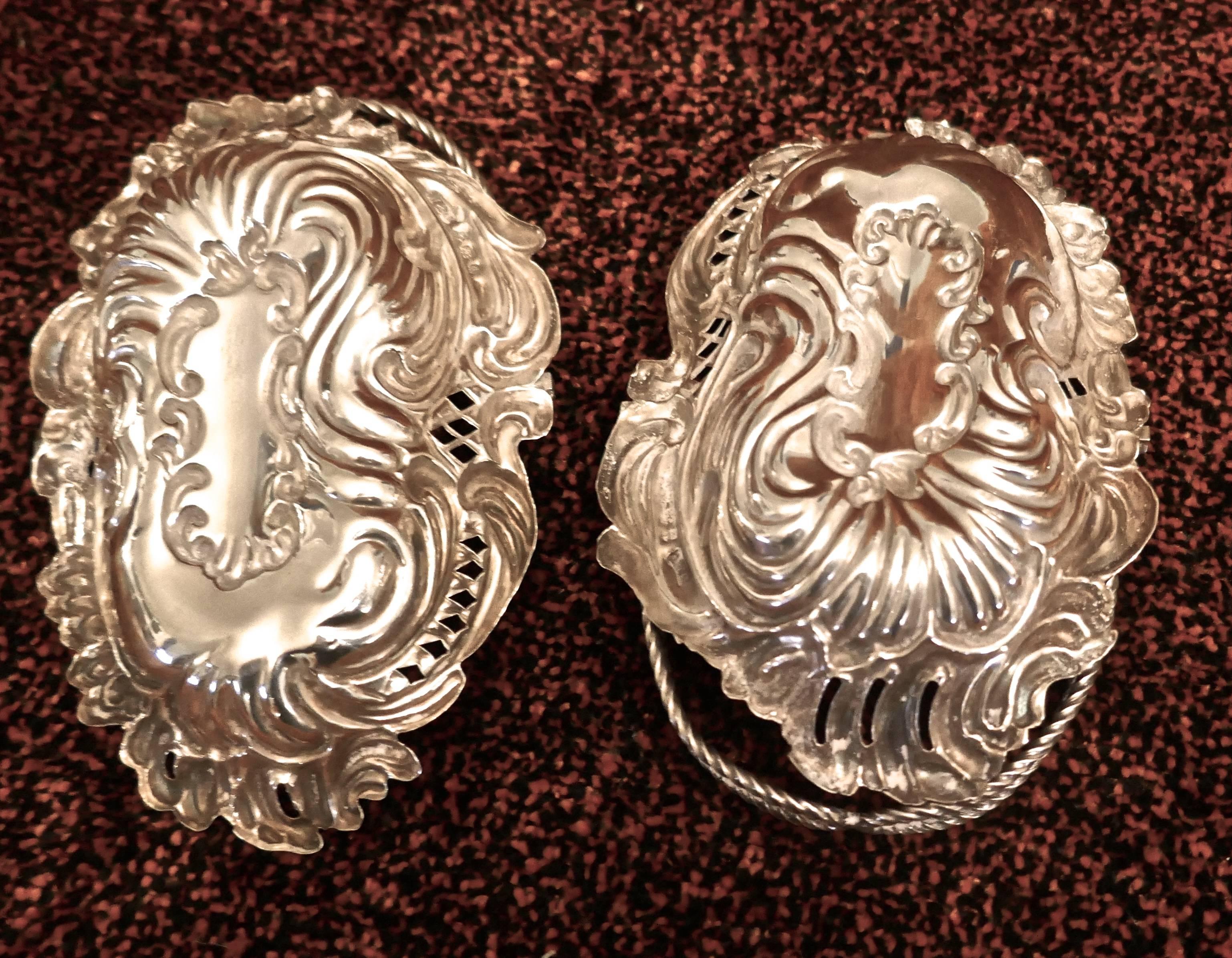 High Victorian Pair of Victorian Bon Bon Baskets by Marks and Cohen, 1899 For Sale