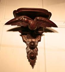 19th Century Pair of Black Forrest Carved Oak Wall Brackets, Eagles