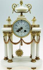 Napoleon III White Marble and Ormolu Mantel Clock Set, Garniture by Mougin Paris