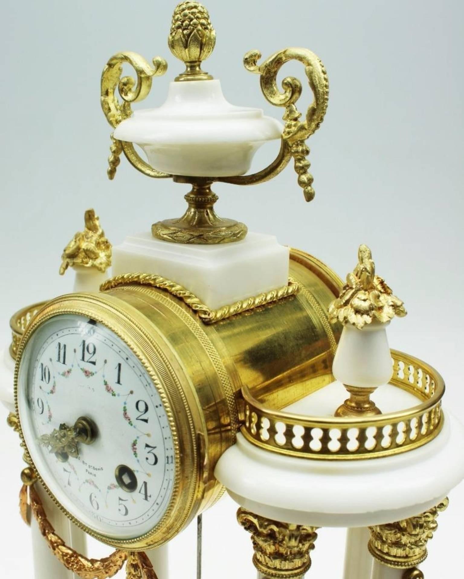 French Napoleon III White Marble and Ormolu Mantel Clock Set, Garniture by Mougin Paris