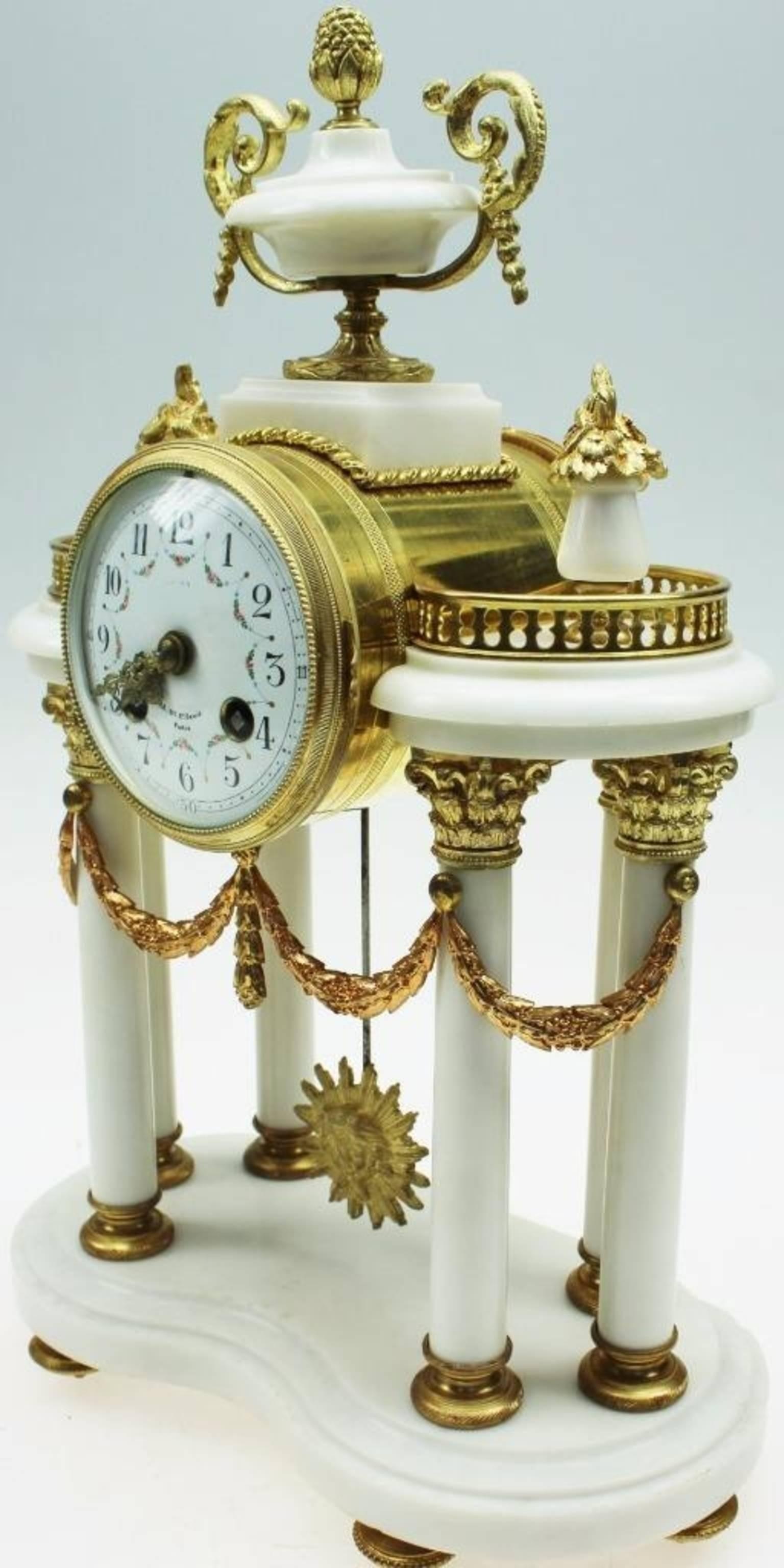 19th Century Napoleon III White Marble and Ormolu Mantel Clock Set, Garniture by Mougin Paris