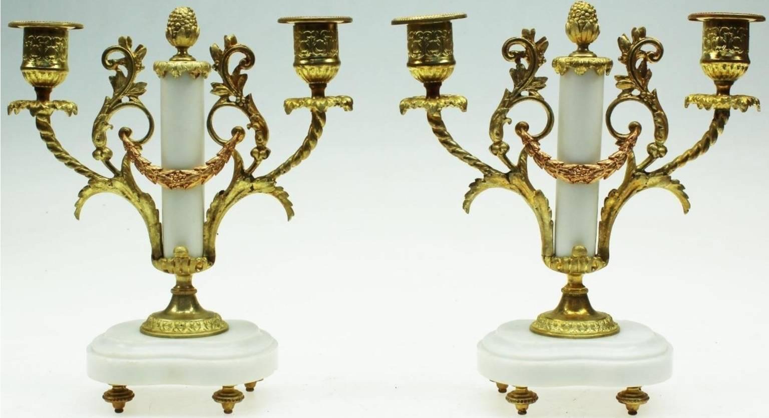 Napoleon III White Marble and Ormolu Mantel Clock Set, Garniture by Mougin Paris 3