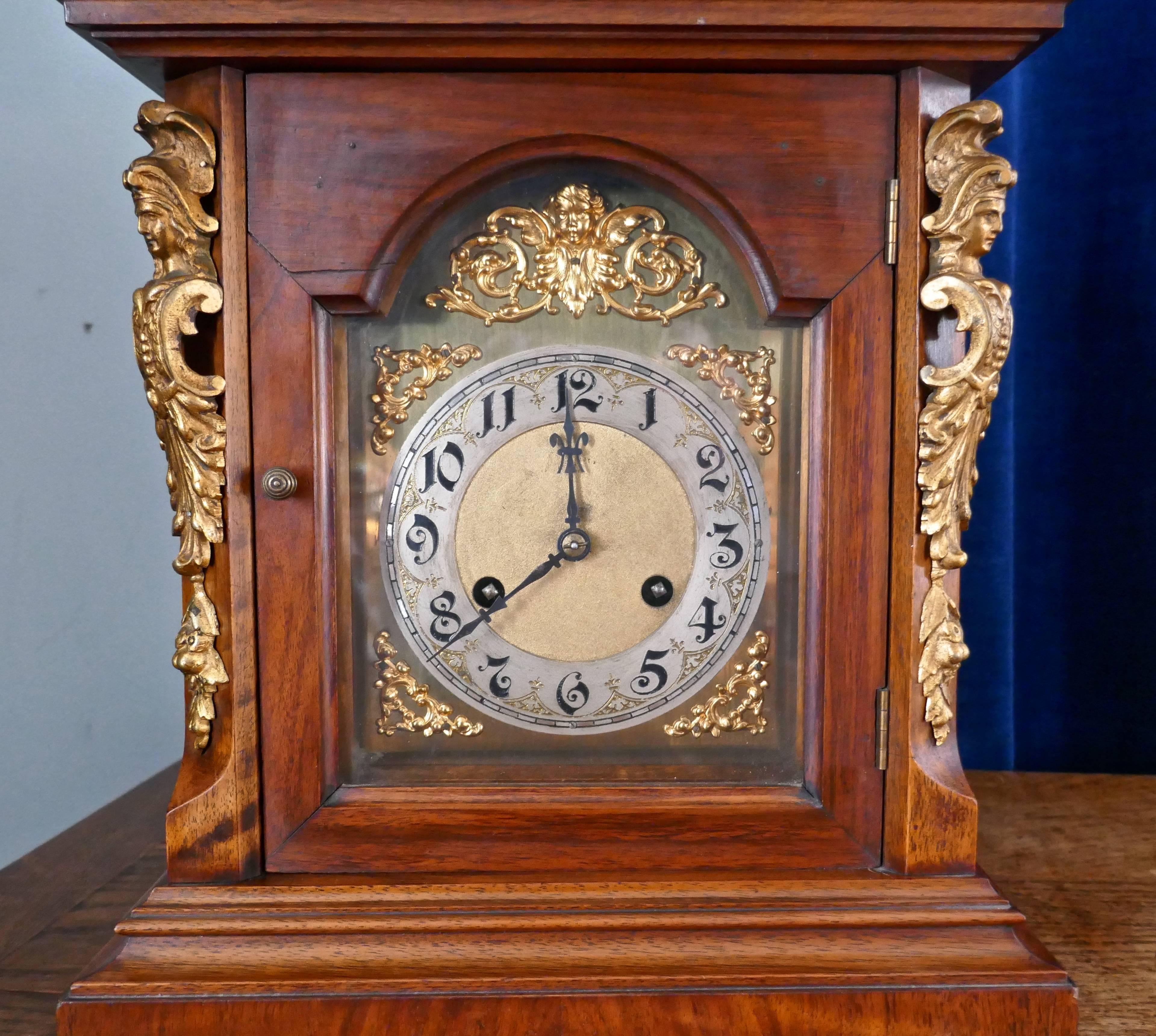 19th Century German Bell-Top Walnut Bracket Mantel Clock by Junghans In Good Condition In Chillerton, Isle of Wight