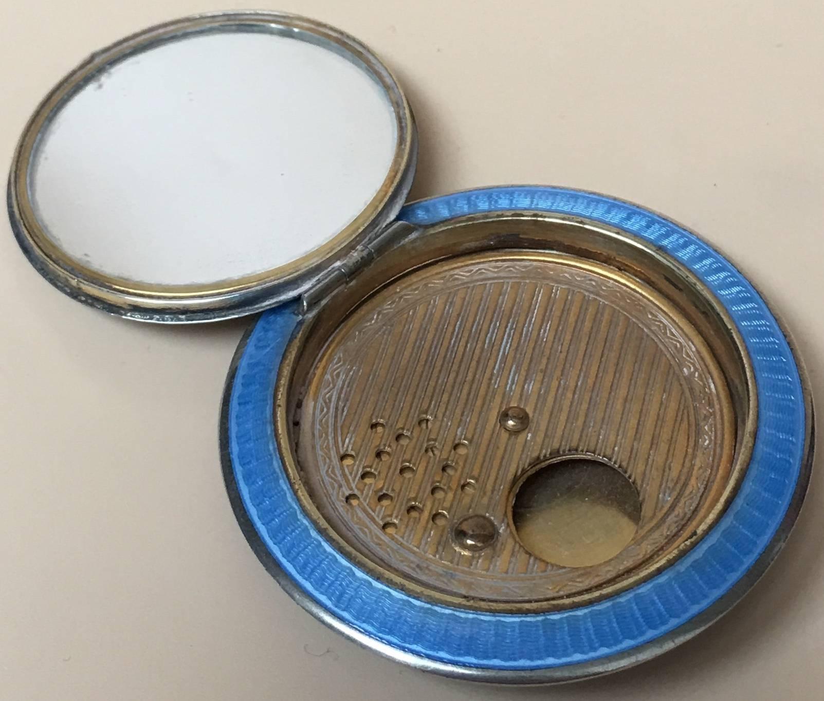 Hand-Crafted Charming German Sterling Silver Guilloche Enamel Compact Case