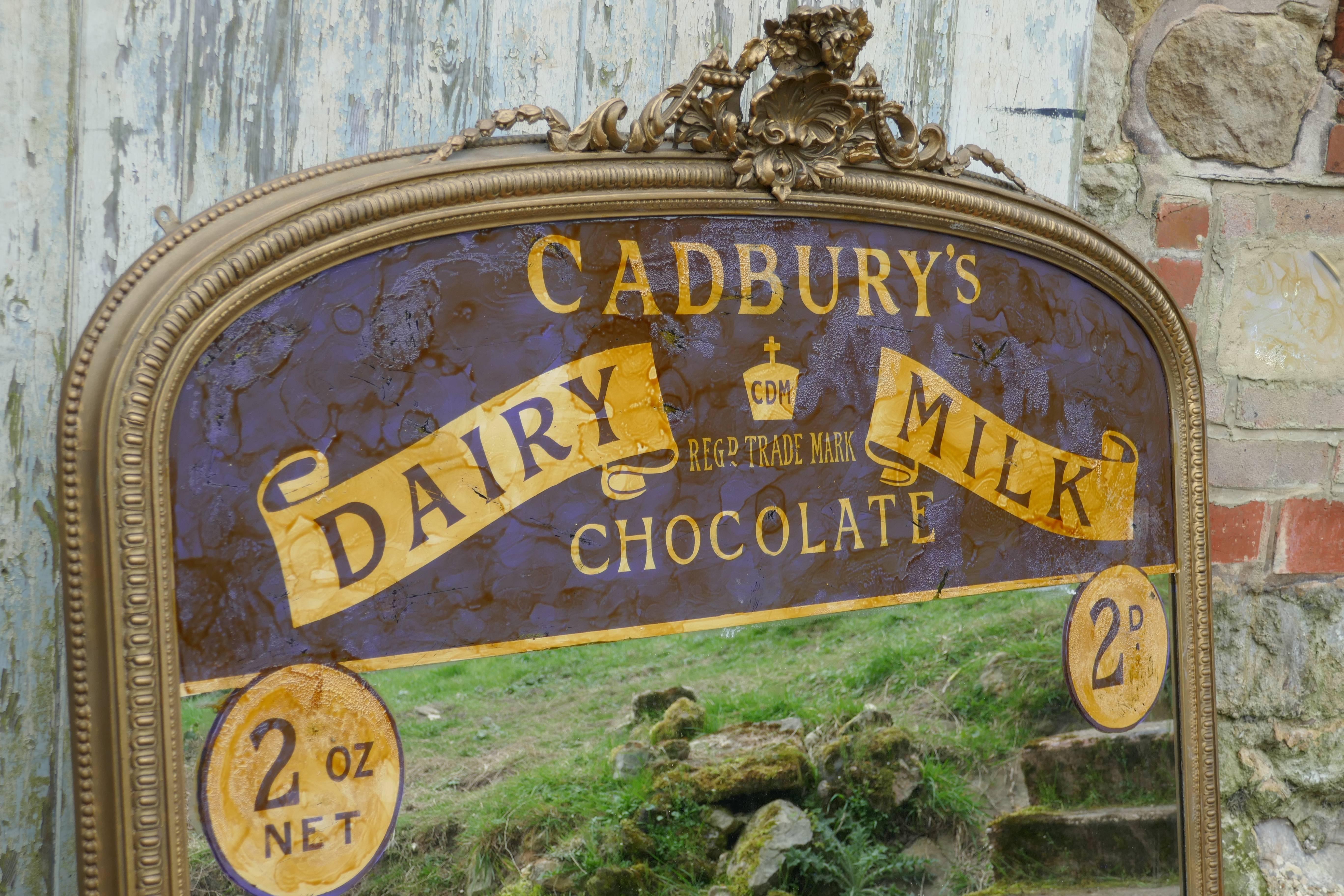 19th Century Large Victorian Advertising Mirror, Cadbury’s Chocolate over Mantle