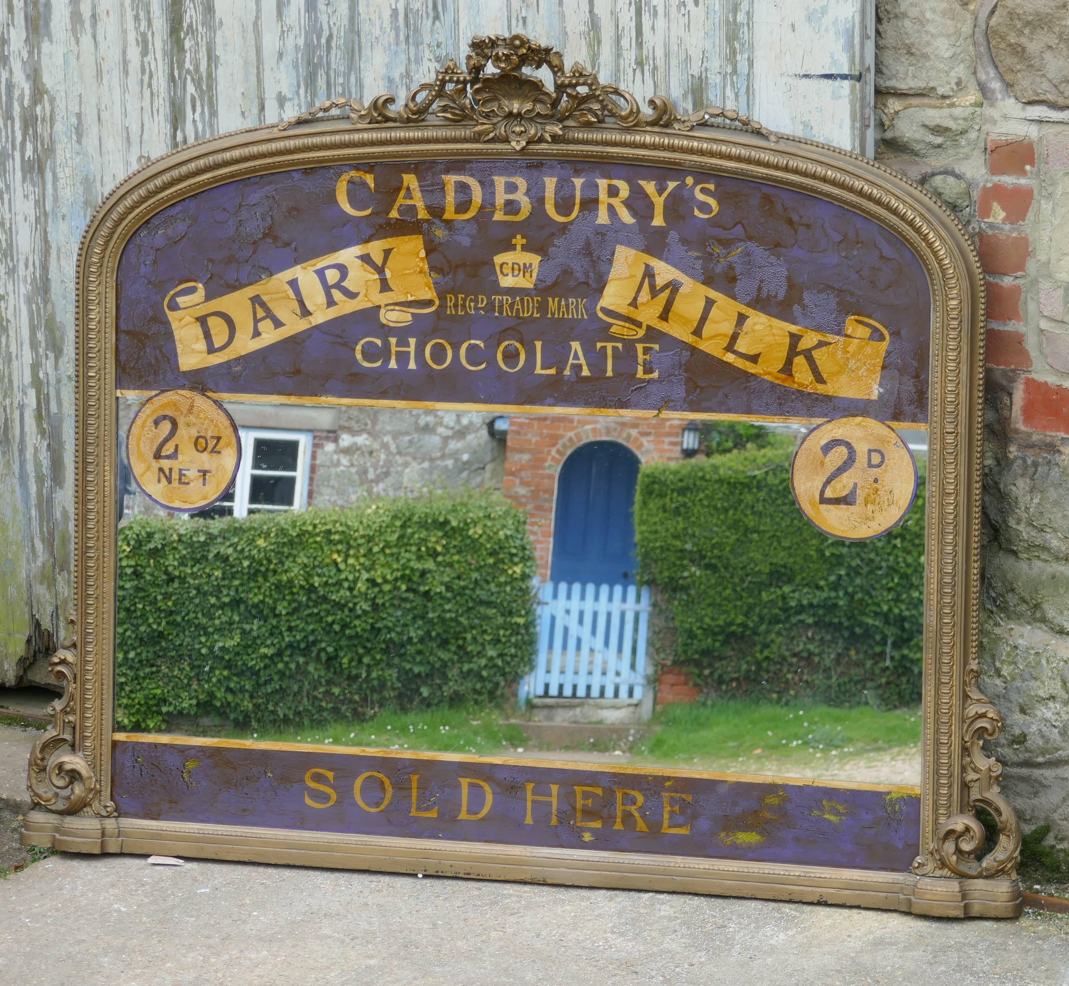 Gesso Large Victorian Advertising Mirror, Cadbury’s Chocolate over Mantle