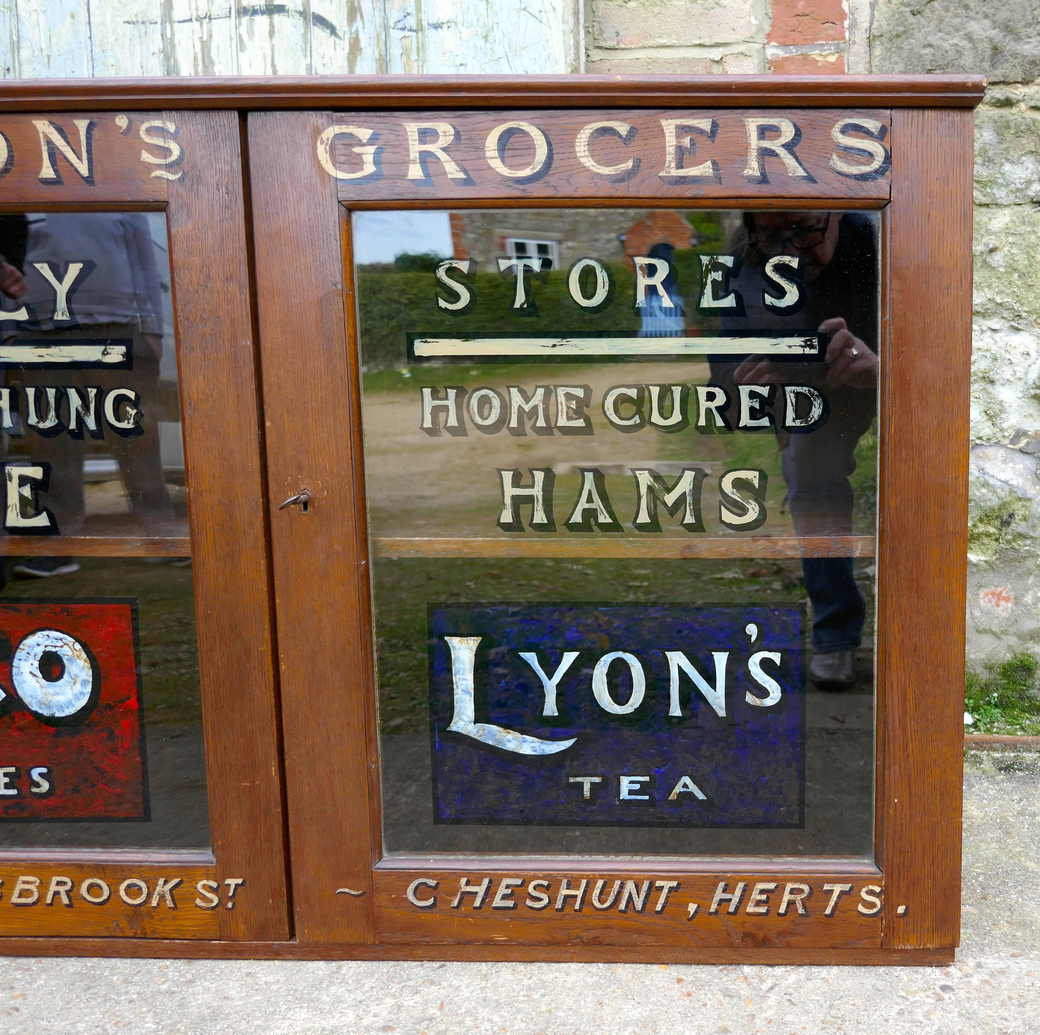 Victorian Sign painted grocers cupboard, farm shop country store

A magnificent piece of social history a Victorian Grocers shop cupboard from Sutton’s, advertising their own fresh and Hung Game products and cured Ham, also the logos for OXO Cubes
