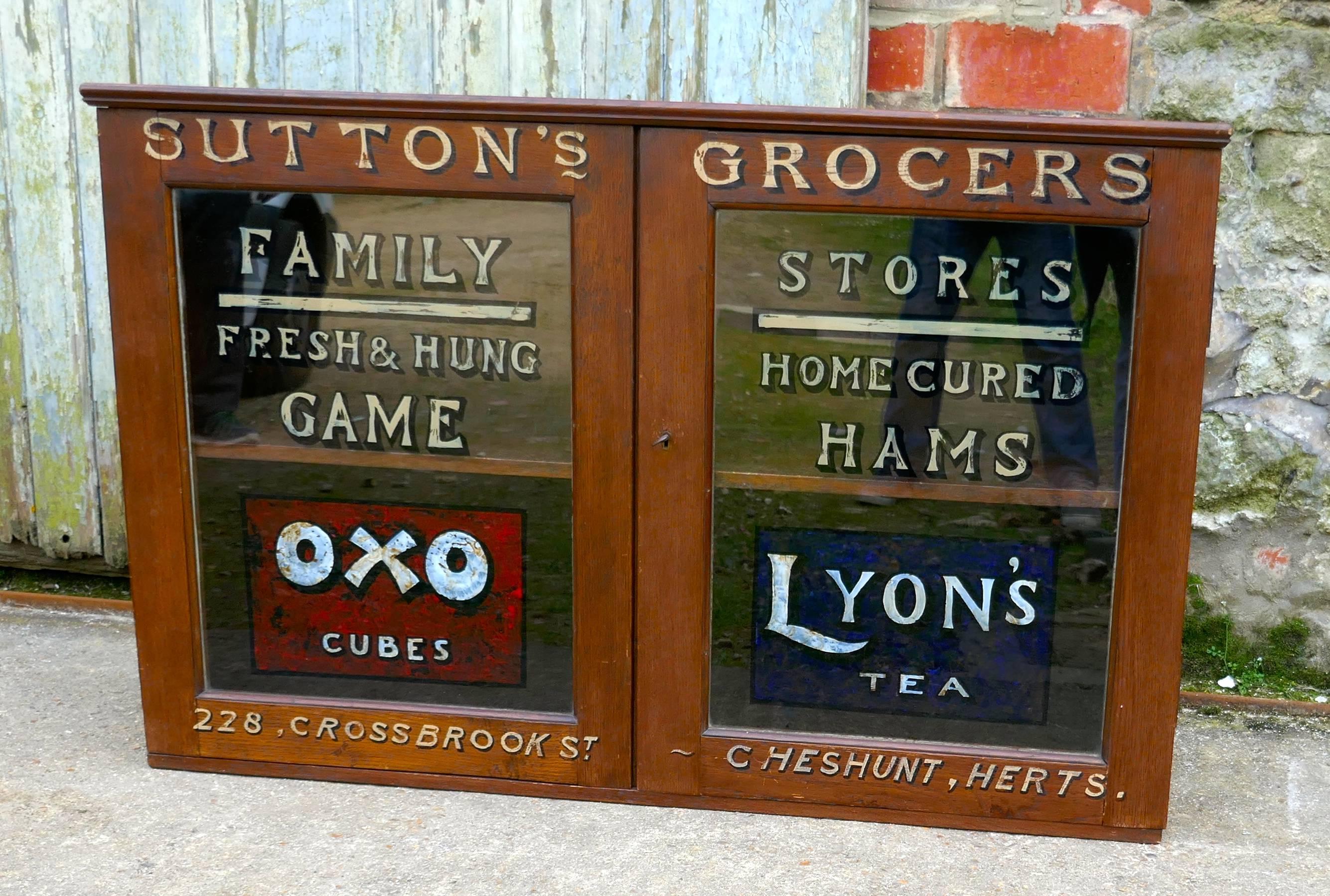 English Victorian Sign Painted Grocers Cupboard, Farm Shop Country Store