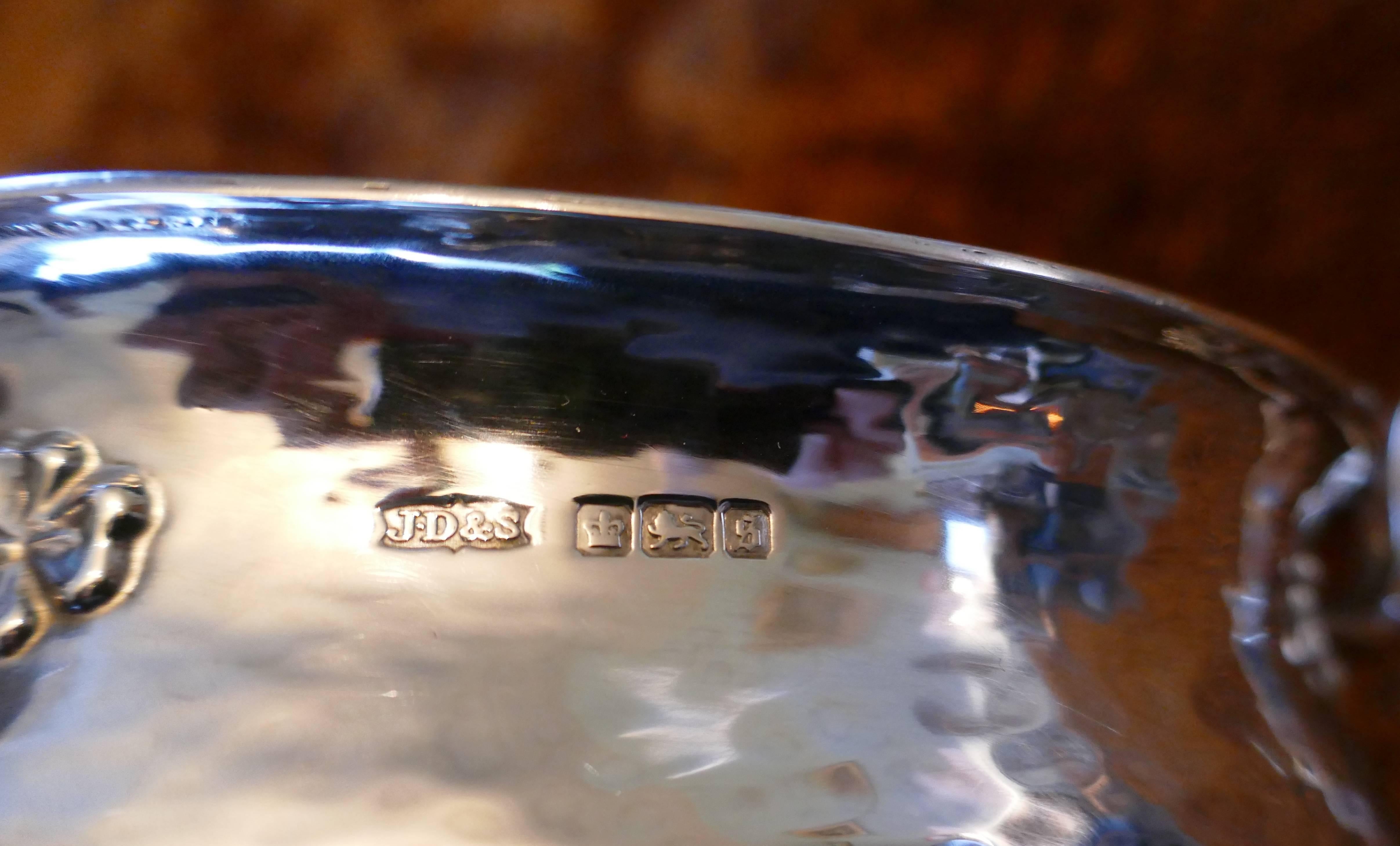 English Arts and Crafts Centrepiece Bowl, Beaten Silver by James Dixon & Sons