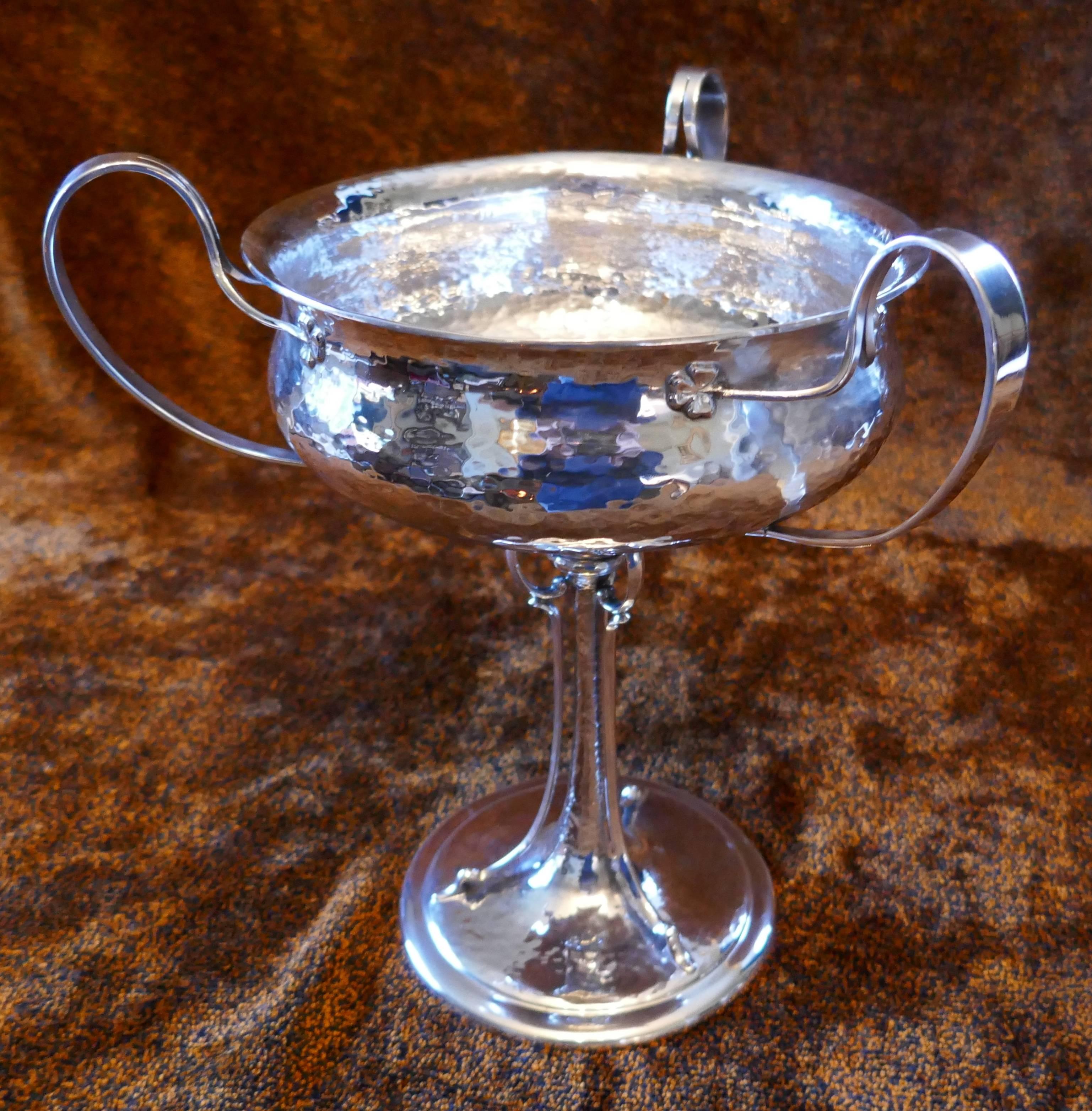 Hand-Crafted Arts and Crafts Centrepiece Bowl, Beaten Silver by James Dixon & Sons