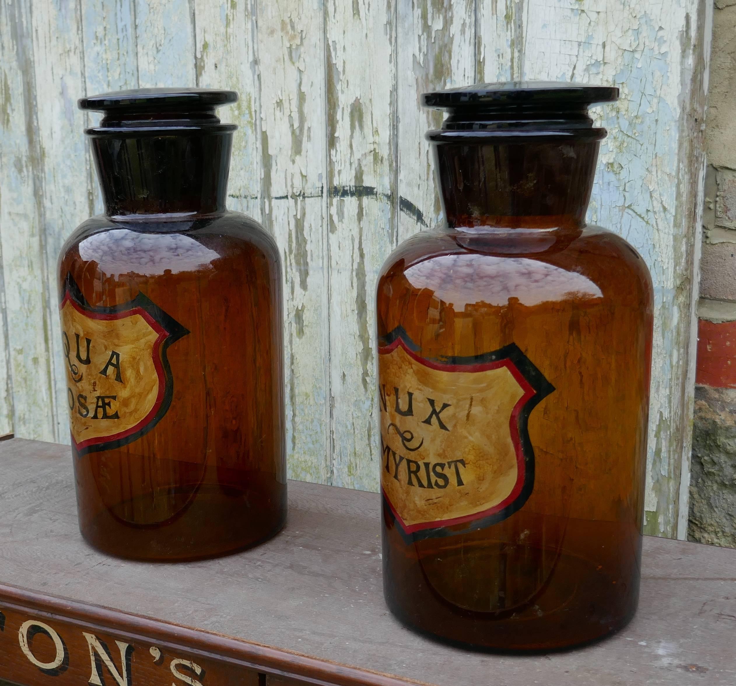 large amber glass jars