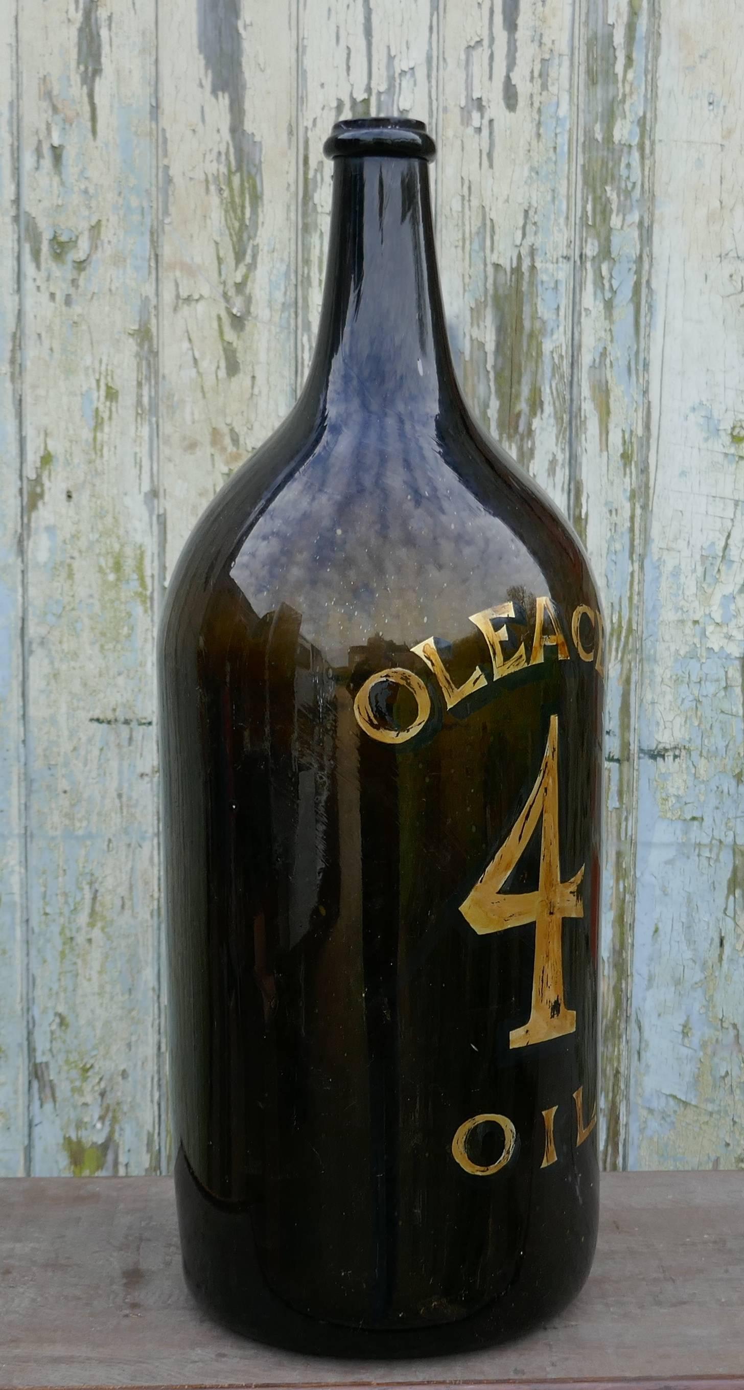 Industrial Giant 19th Century Italian Olive Oil Bottle with Gold Number and Lable