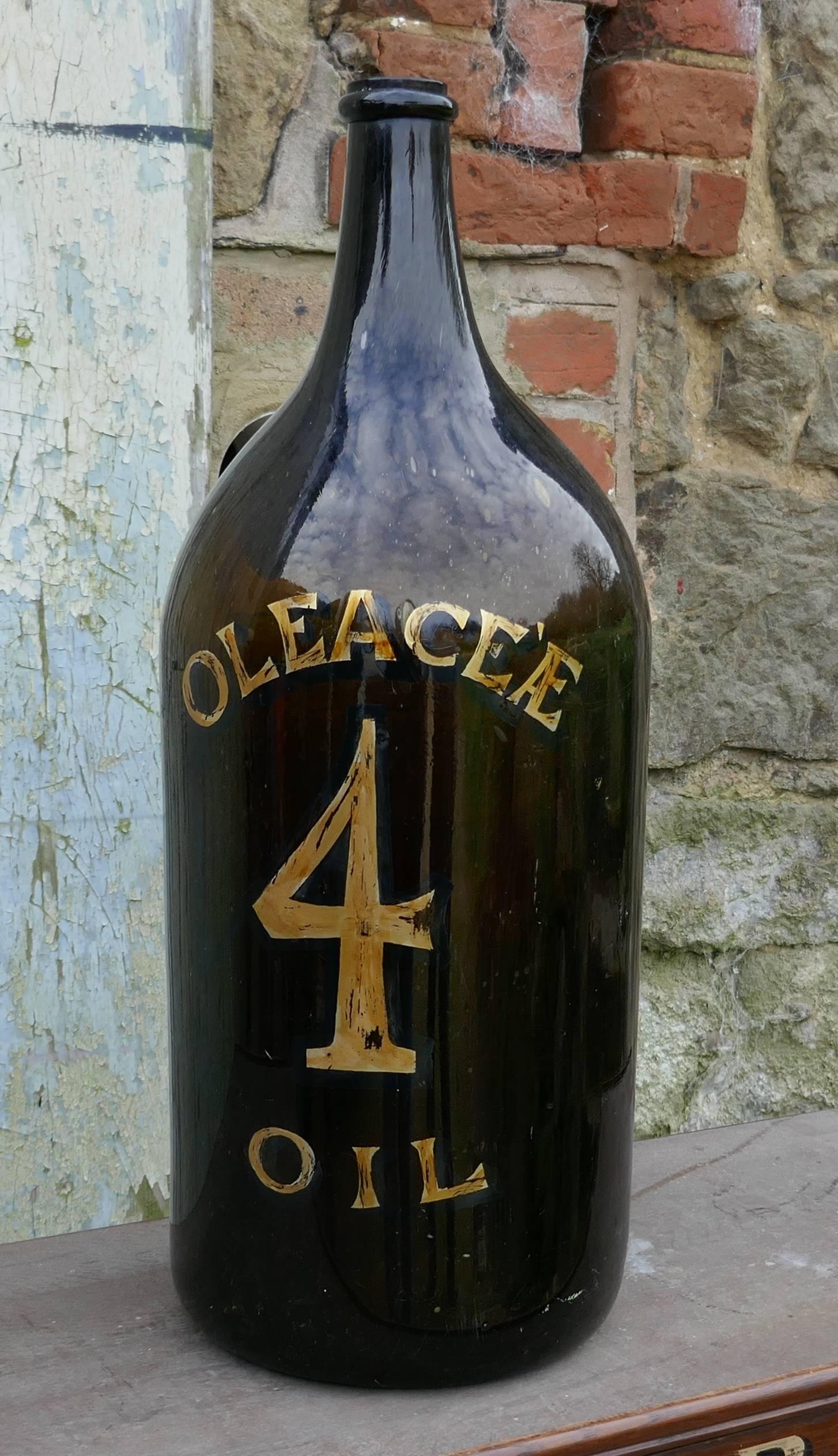 Gilt Giant 19th Century Italian Olive Oil Bottle with Gold Number and Lable