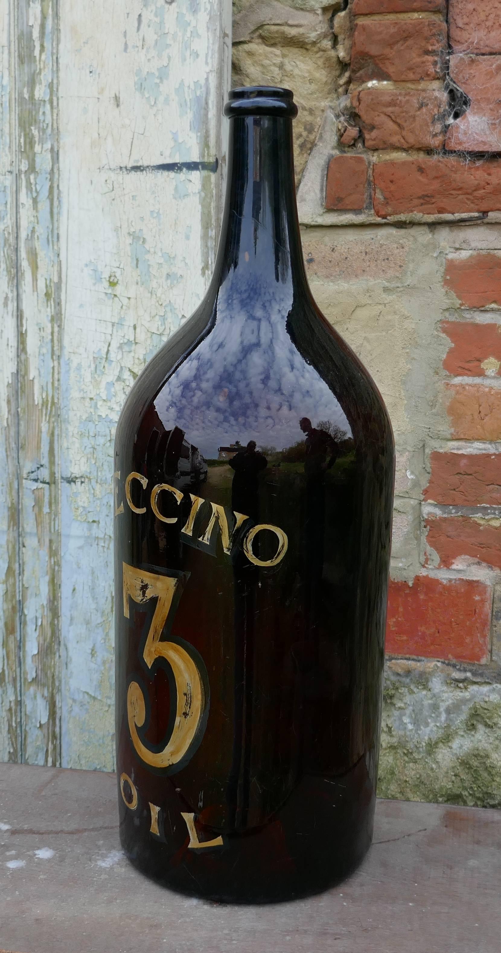 Industrial Giant 19th Century Italian Olive Oil Bottle with Gold Number and Label