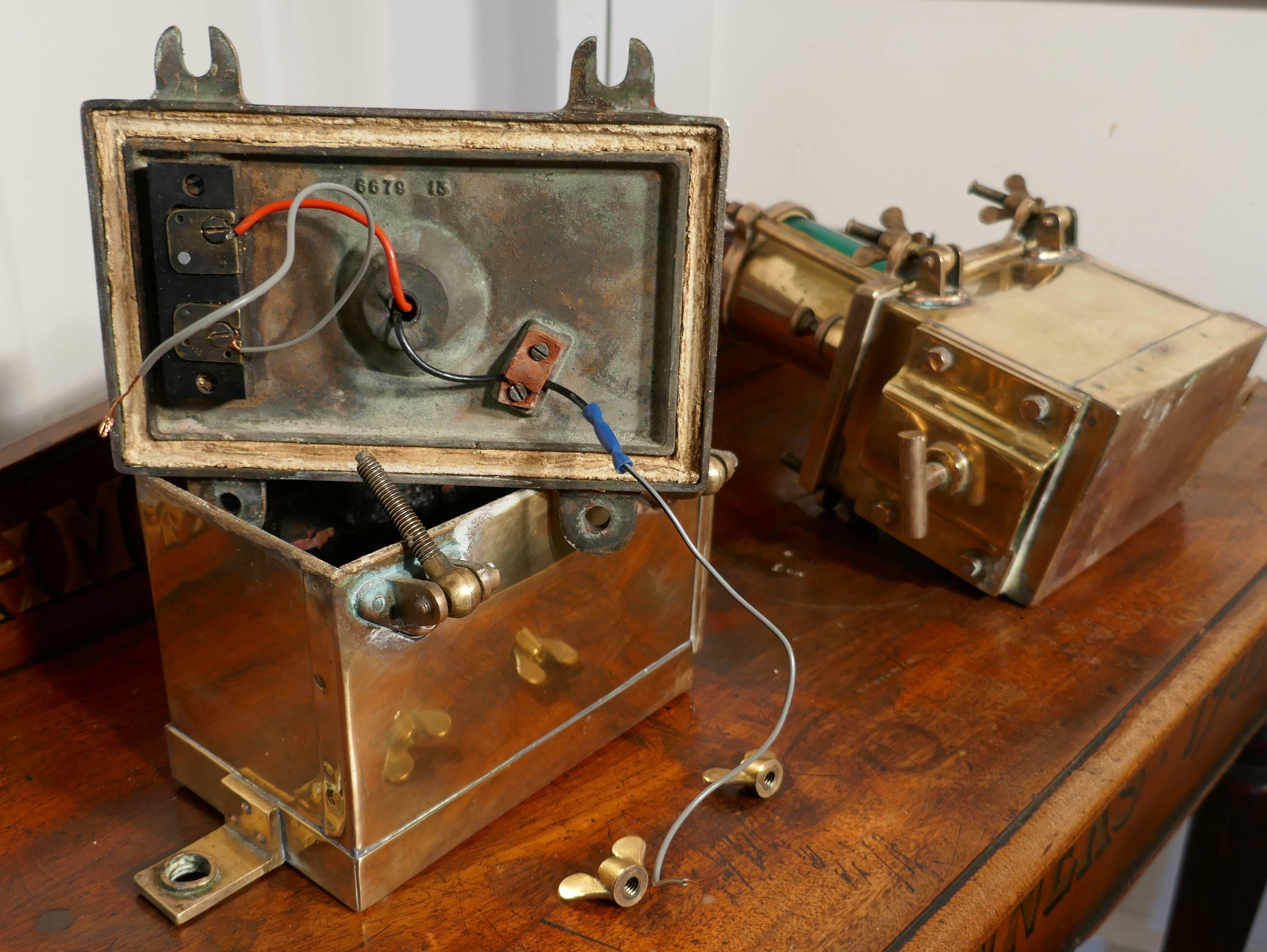 Campaign Pair of Mid-Century Brass Port and Starboard Lights