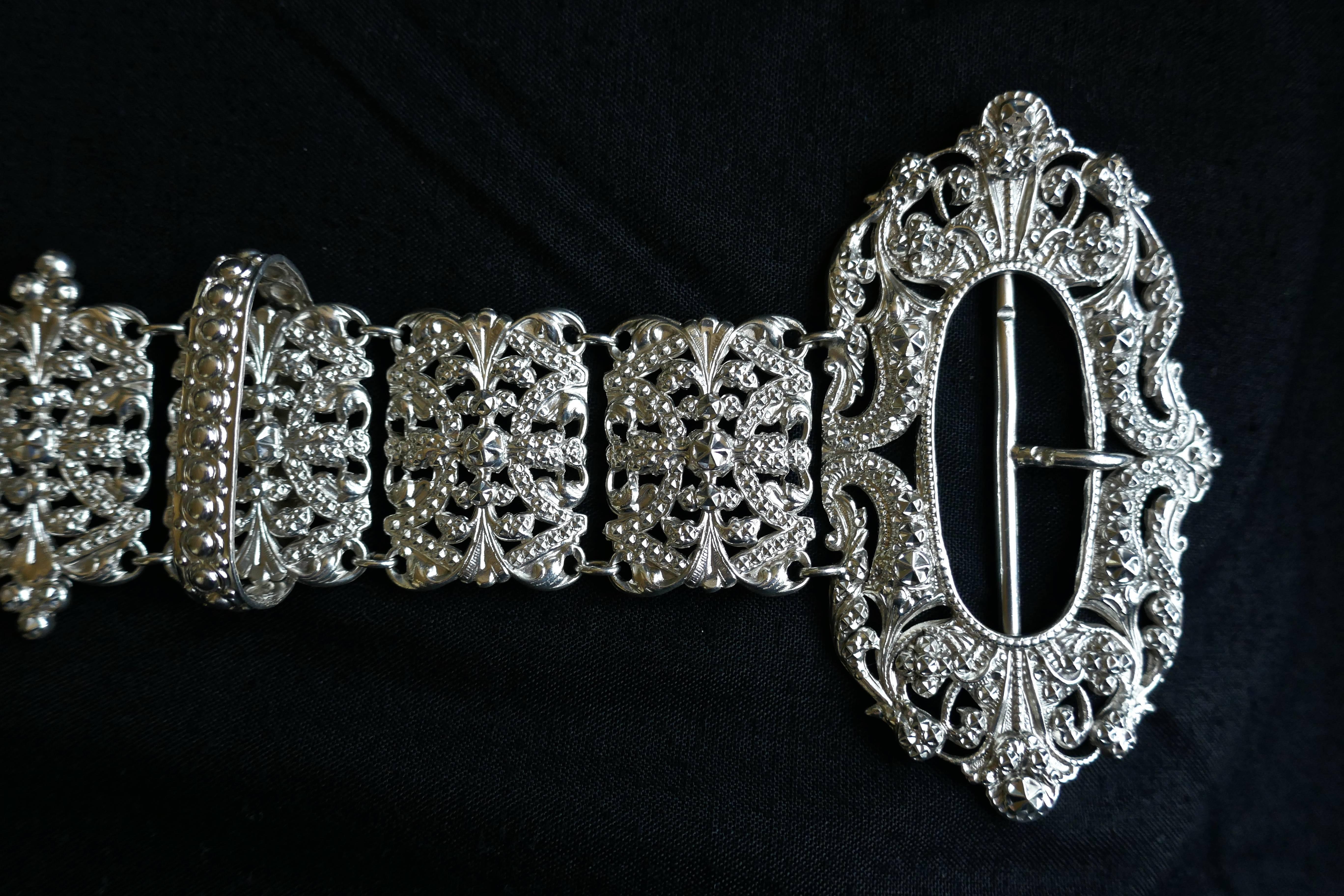 20th Century French Arts and Crafts Silver Belt, Articulated Links with Chatelaine Ring For Sale