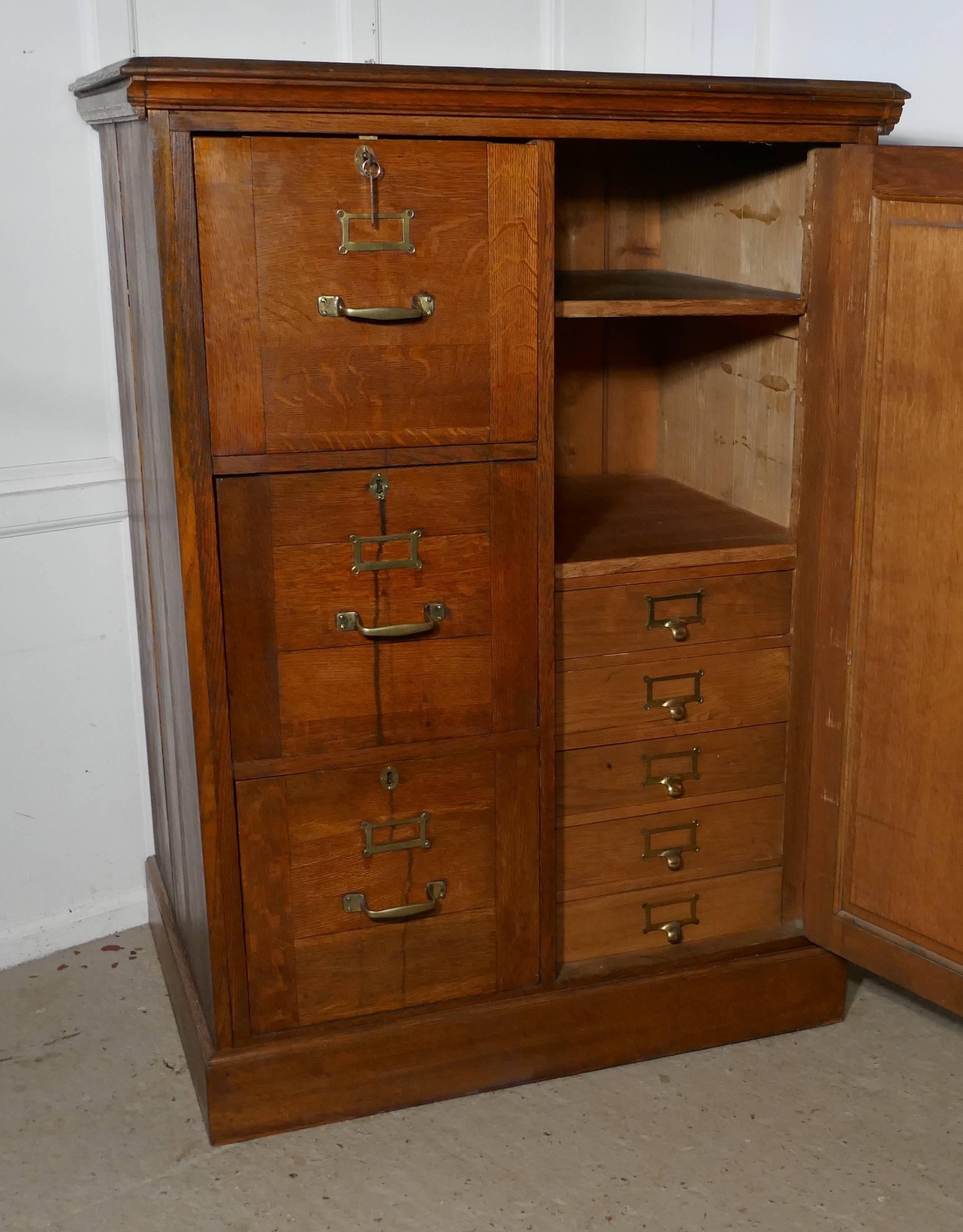 Large Edwardian Oak Filing Cabinet, Office Cupboard In Good Condition In Chillerton, Isle of Wight