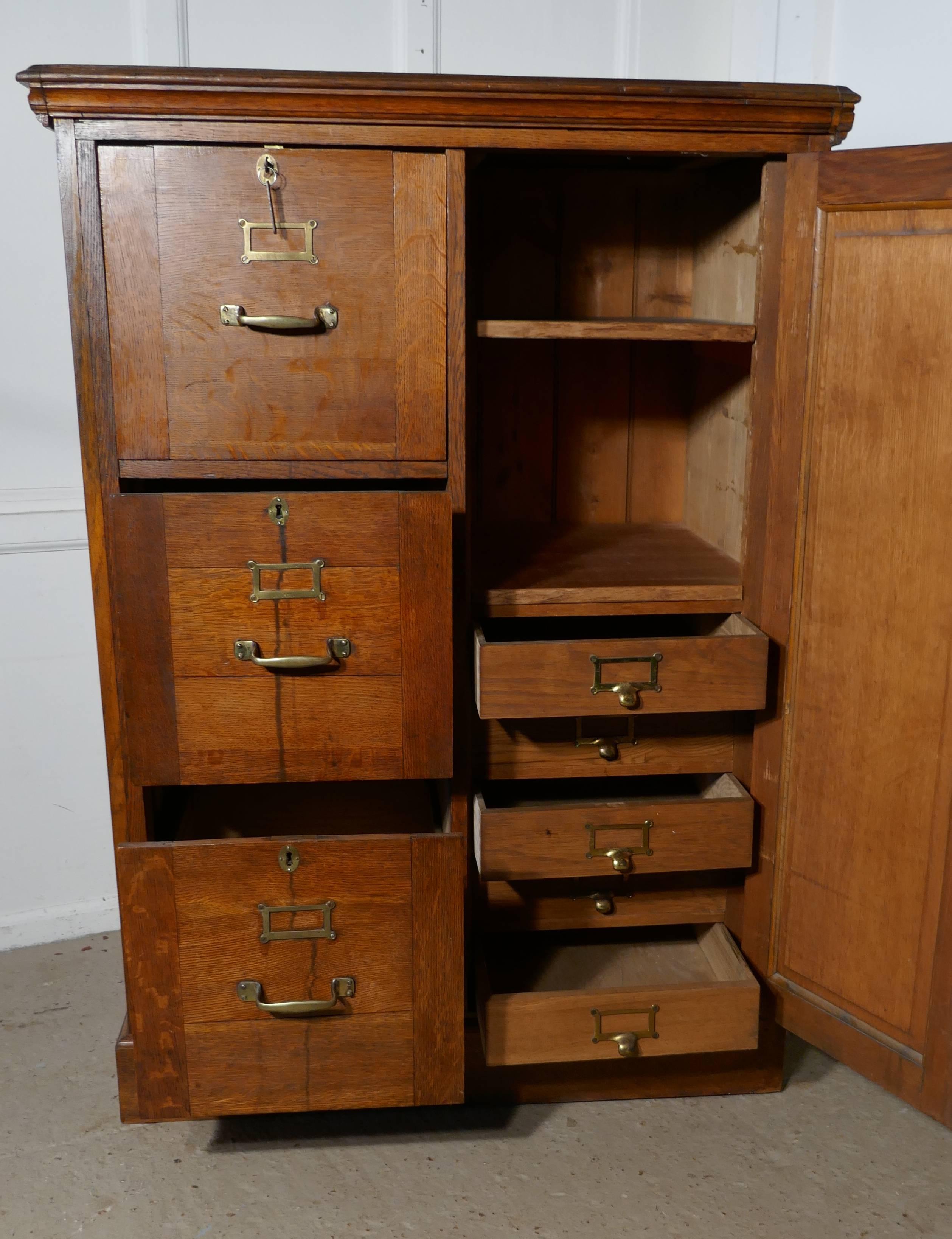 20th Century Large Edwardian Oak Filing Cabinet, Office Cupboard