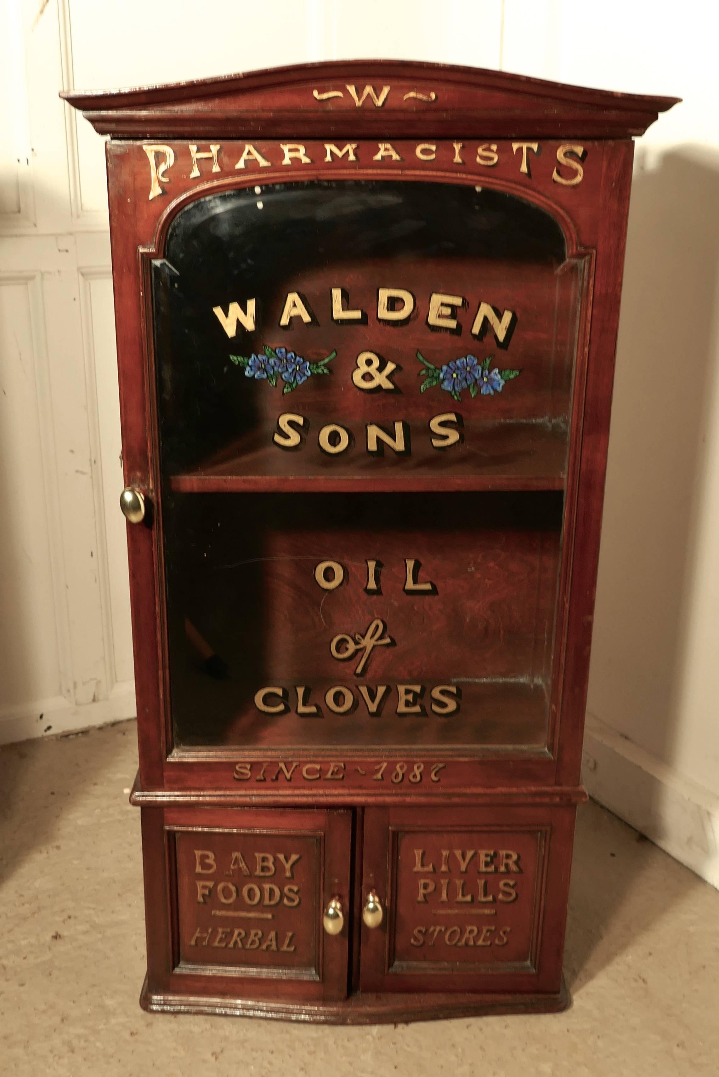 Pair of Victorian Mahogany Sign Painted Chemist’s or Bathroom Cupboards  In Good Condition In Chillerton, Isle of Wight