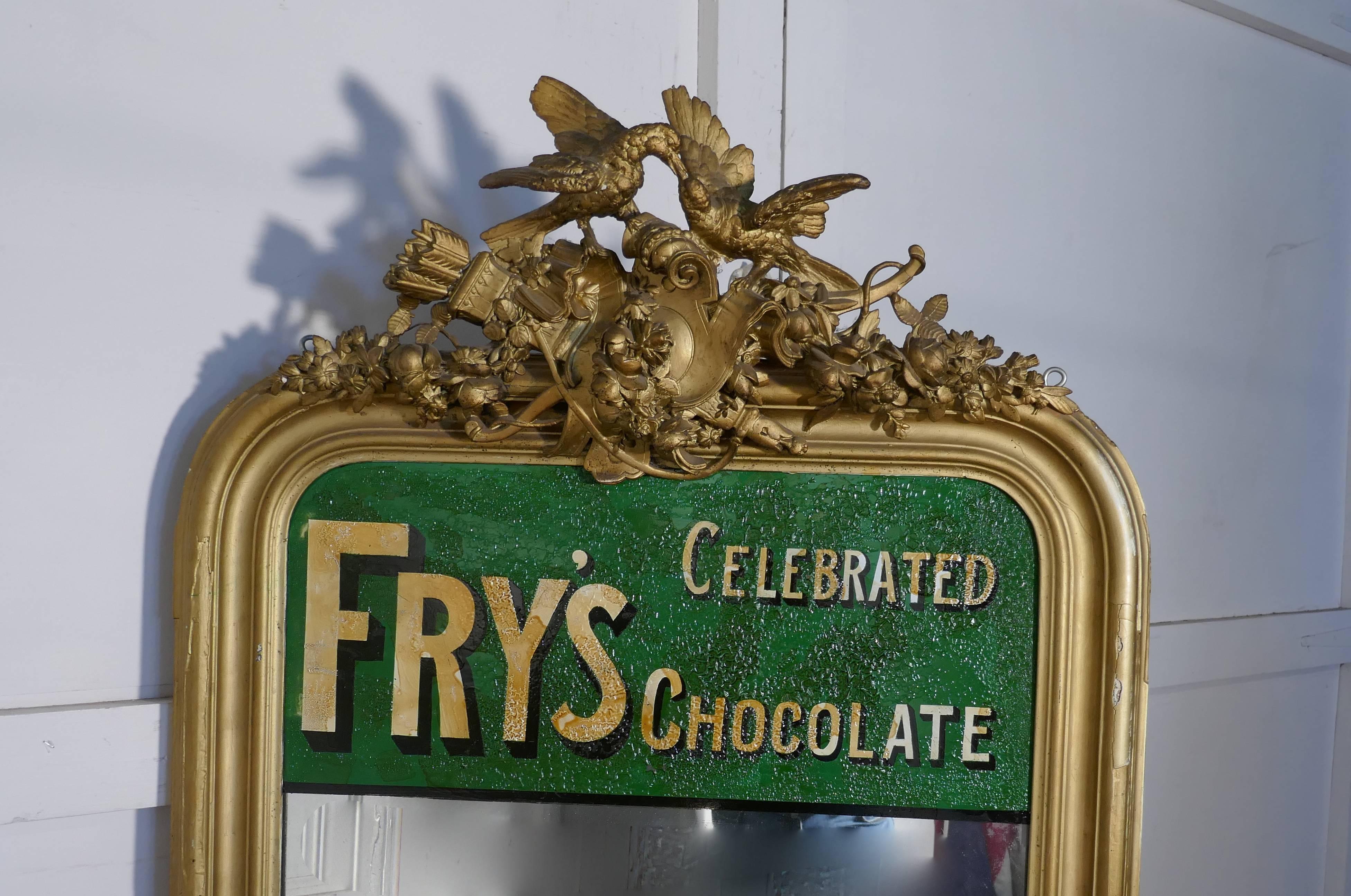 Industrial Large Victorian Advertising Mirror, Fry’s Chocolate Overmantel
