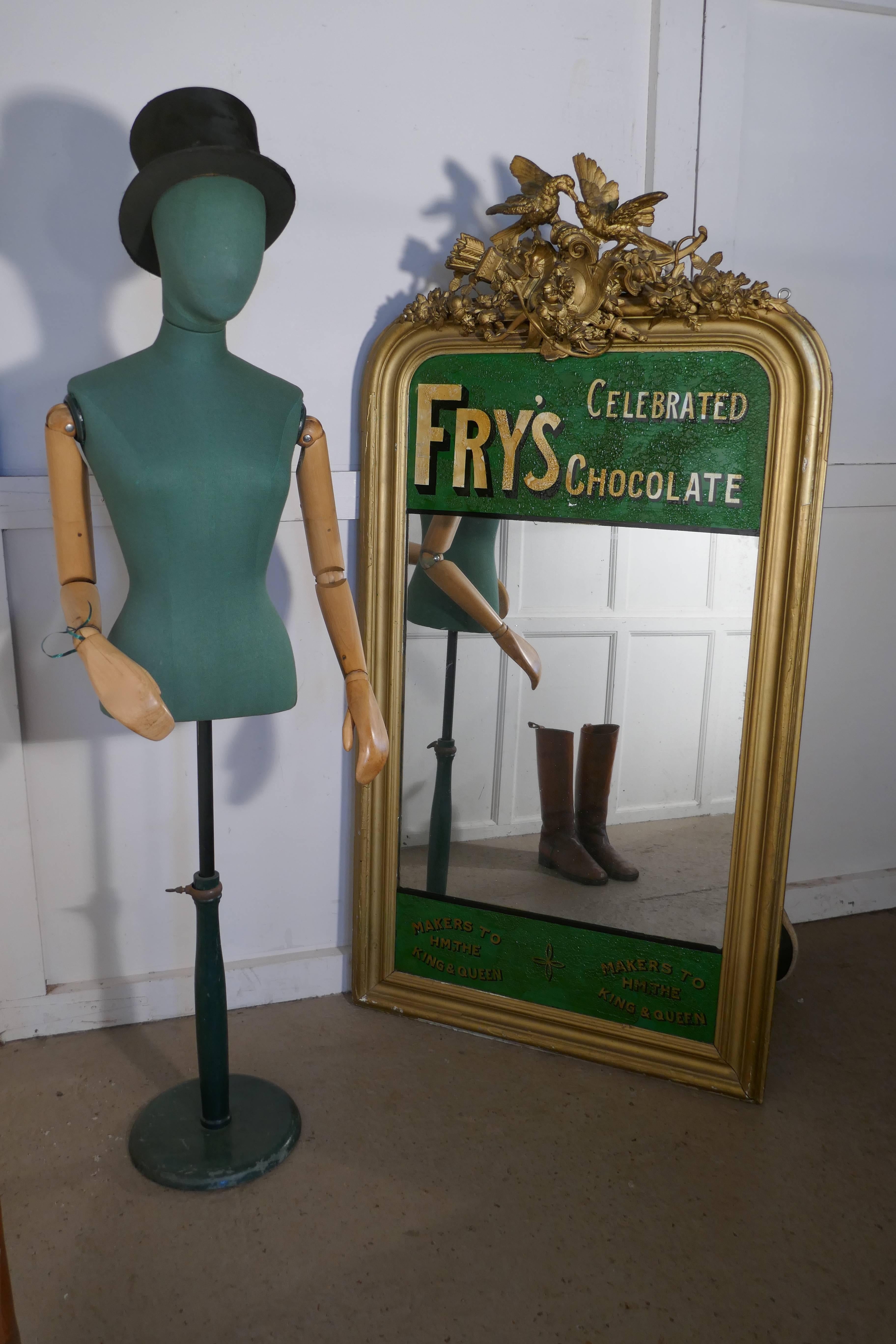 Large Victorian Advertising Mirror, Fry’s Chocolate Overmantel In Fair Condition In Chillerton, Isle of Wight