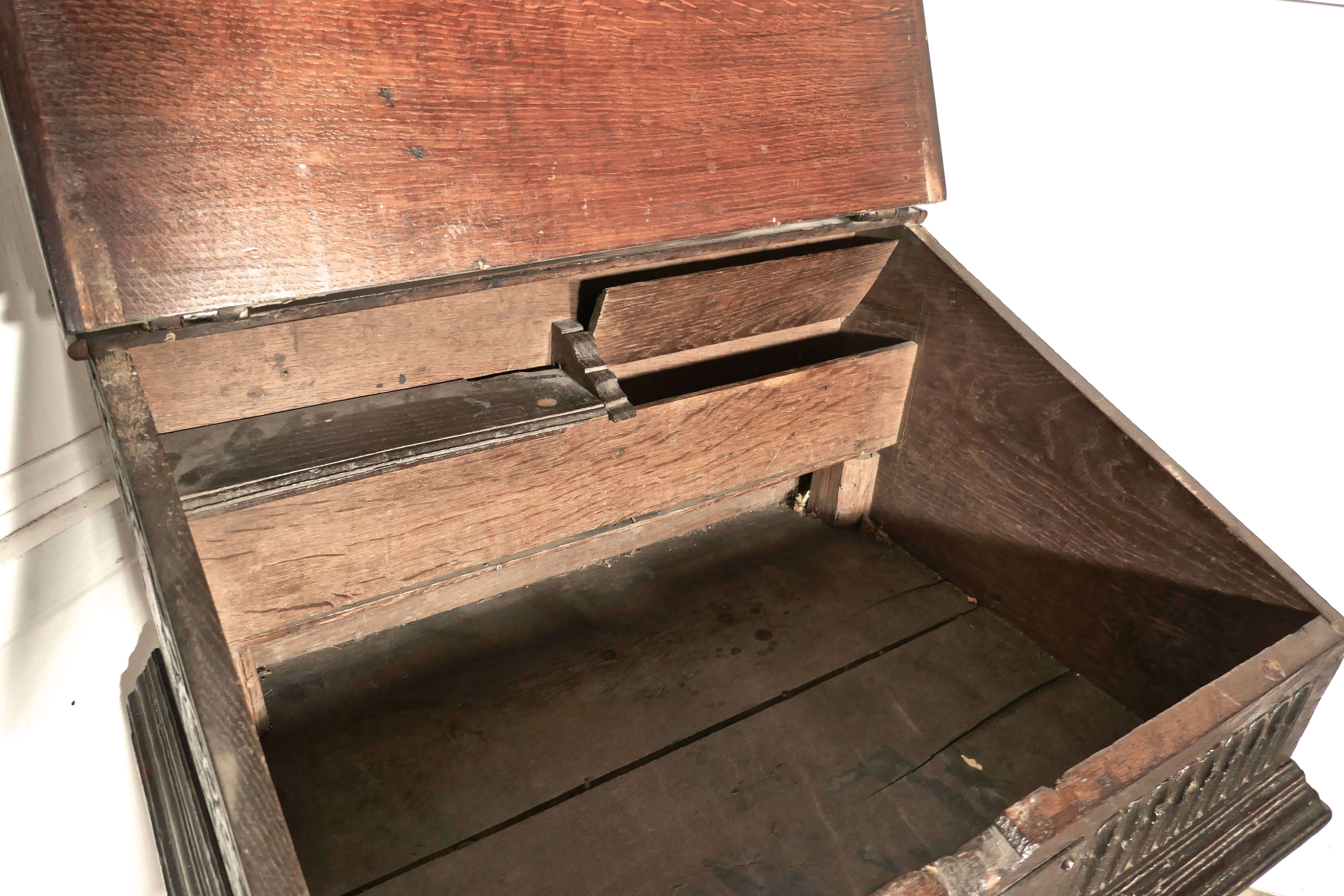 18th Century and Earlier 17th Century Carved Oak Bible Box Reading Slope Desk on Stand Bureau
