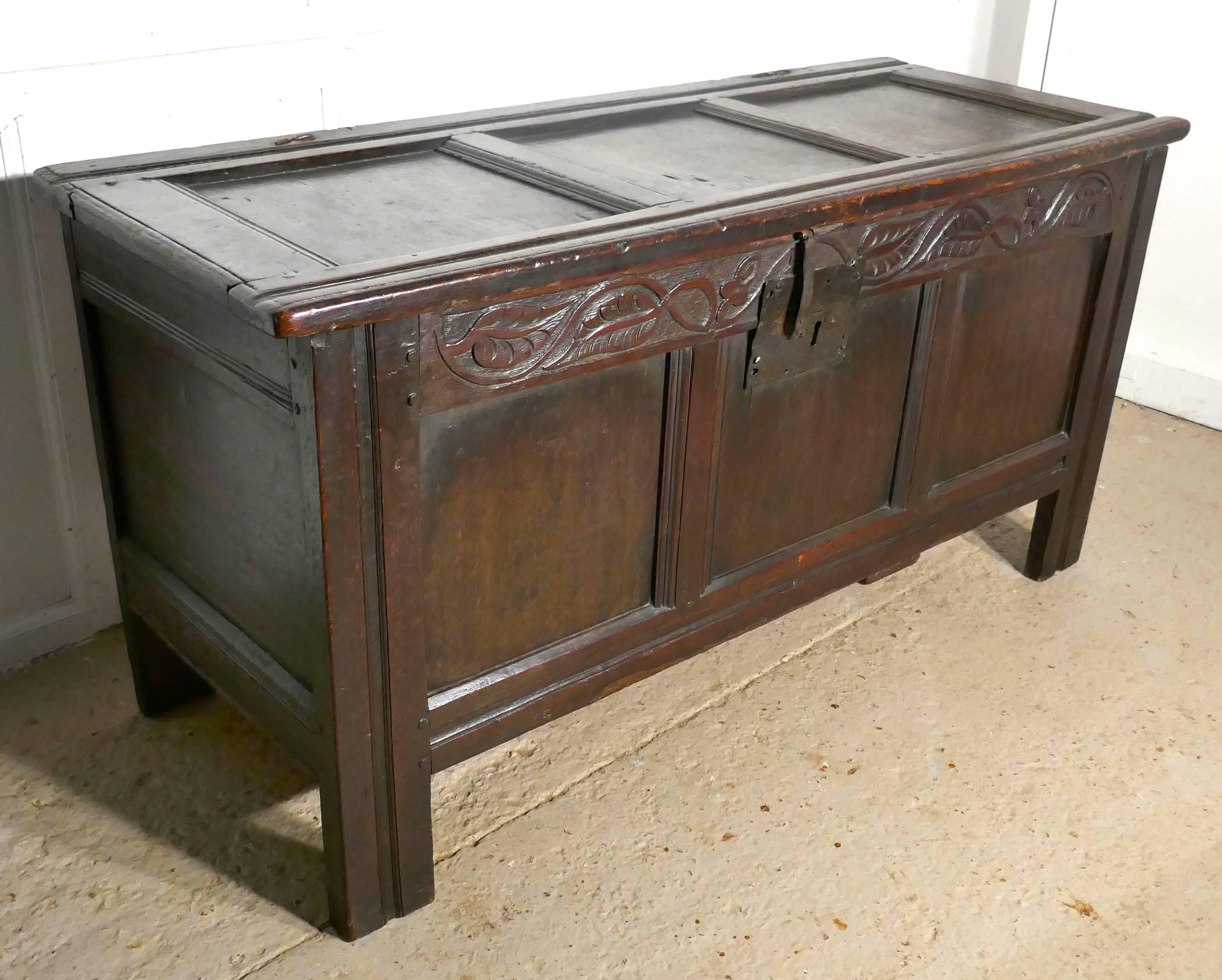 Gothic Large 17th Century Carved Oak Coffer