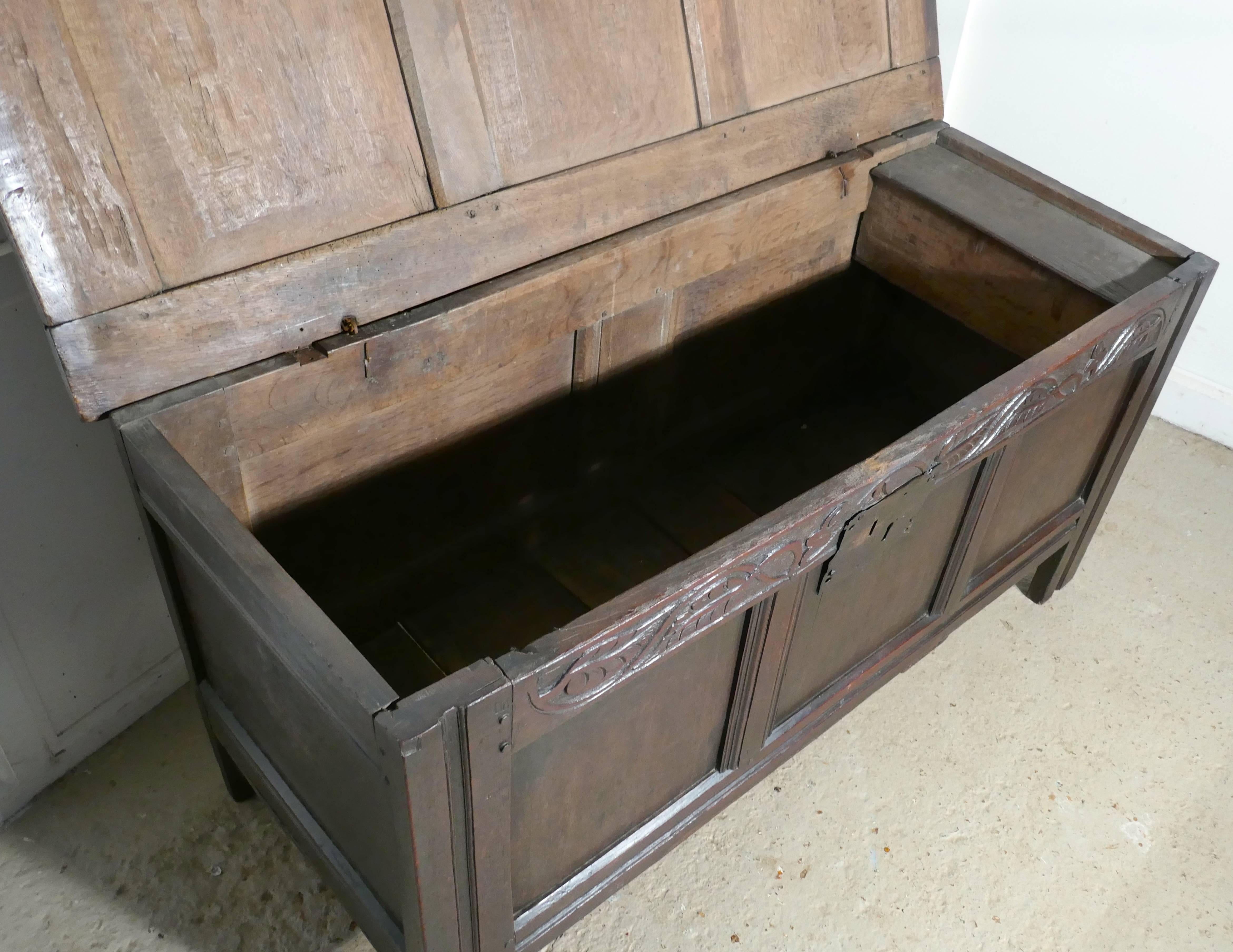 Large 17th Century Carved Oak Coffer In Fair Condition In Chillerton, Isle of Wight