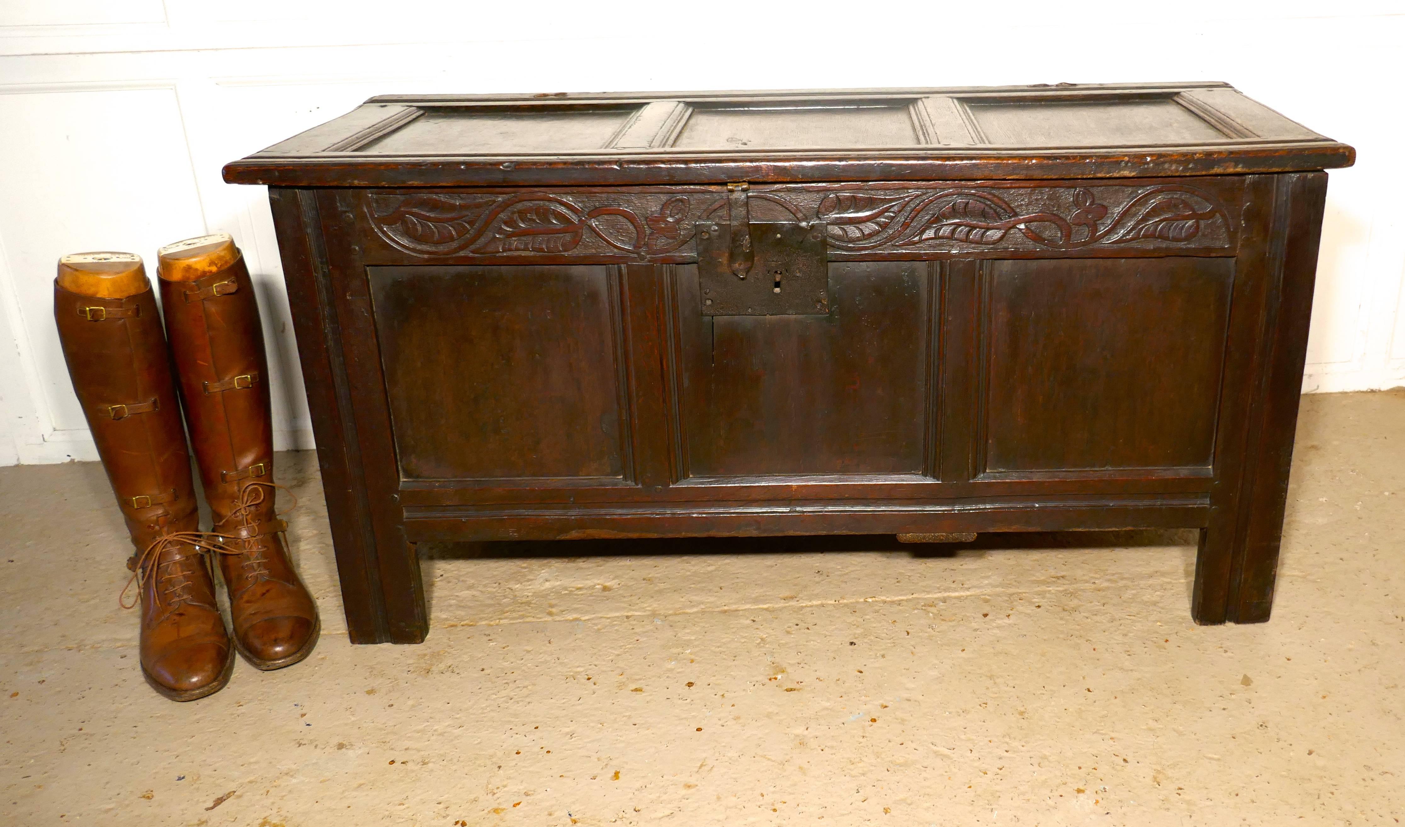 Large 17th Century Carved Oak Coffer 2